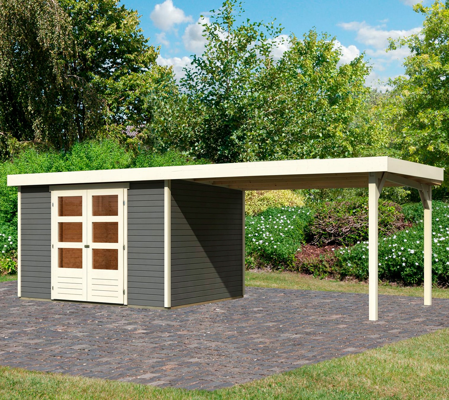 Karibu Gartenhaus ""Arnis 5" SET anthrazit mit Anbaudach 2,80 m Breite" aus günstig online kaufen