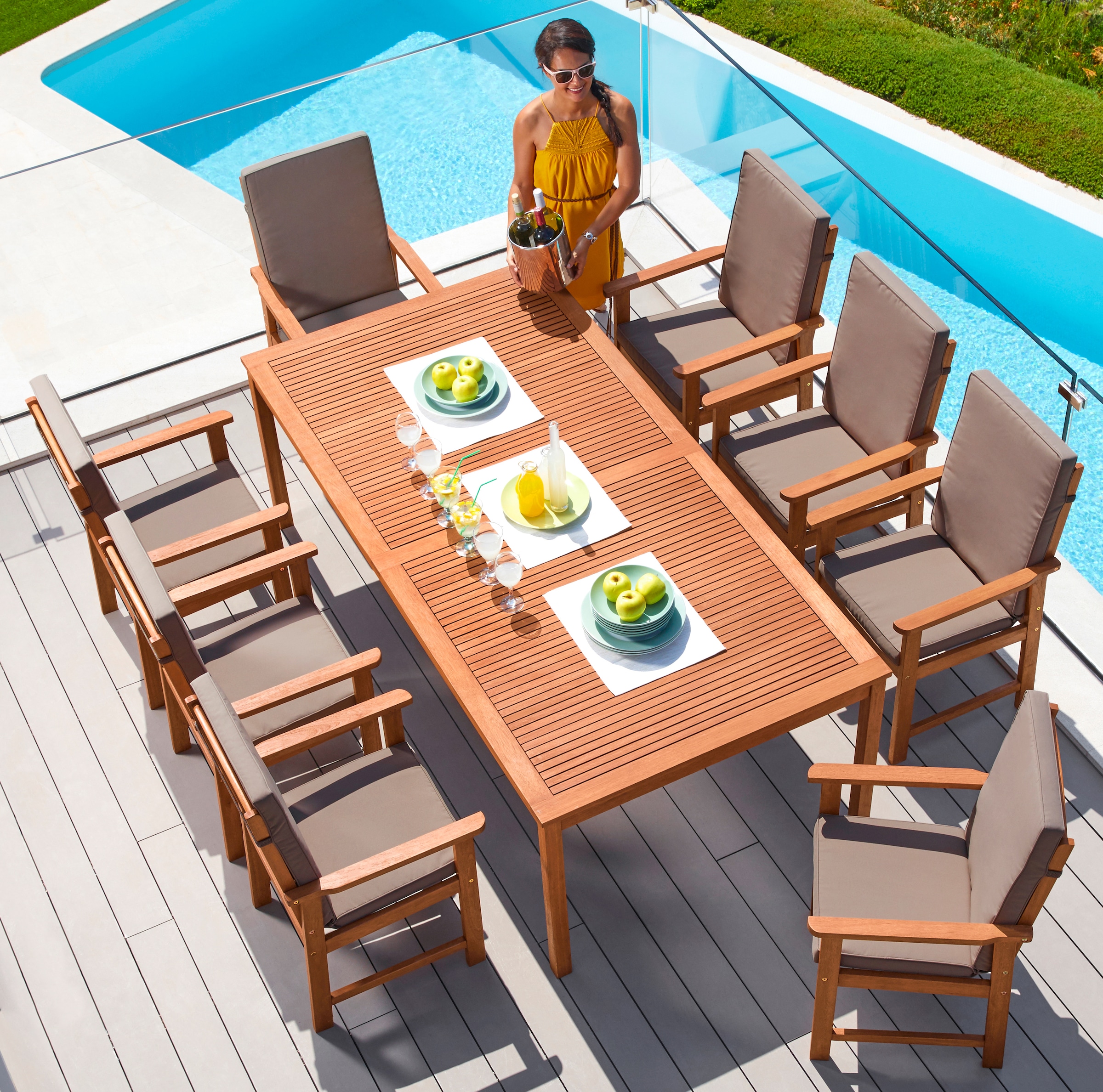 MERXX Garten-Essgruppe "Montana" 8x Sessel, inkl. Auflagen, 1x Tisch 220x11 günstig online kaufen