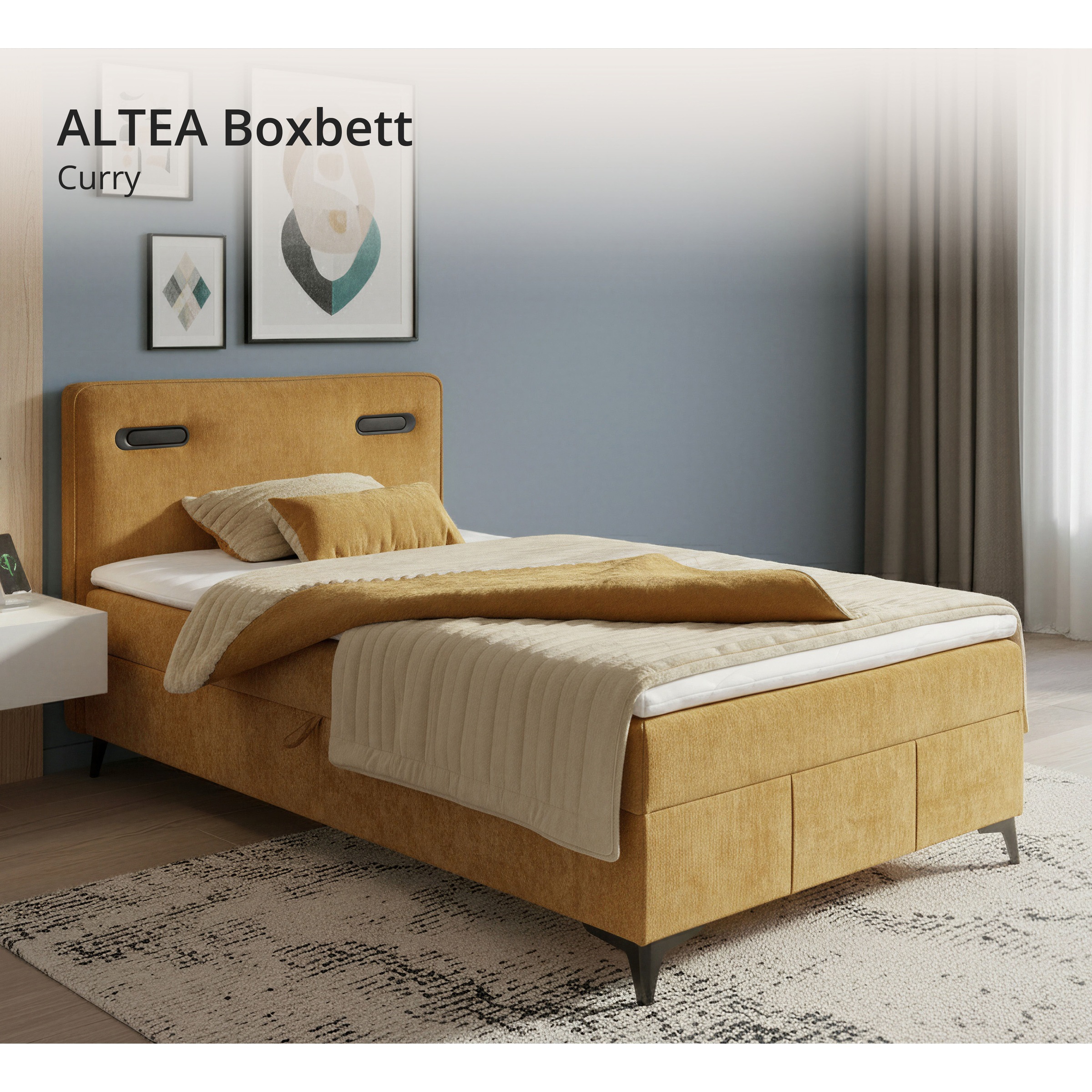 ED EXCITING DESIGN Boxbett »Altea 120x200 mit LED und Bettkasten« inkl. 4 cm Topper, H3, Bettkasten und LED-Beleuchtung