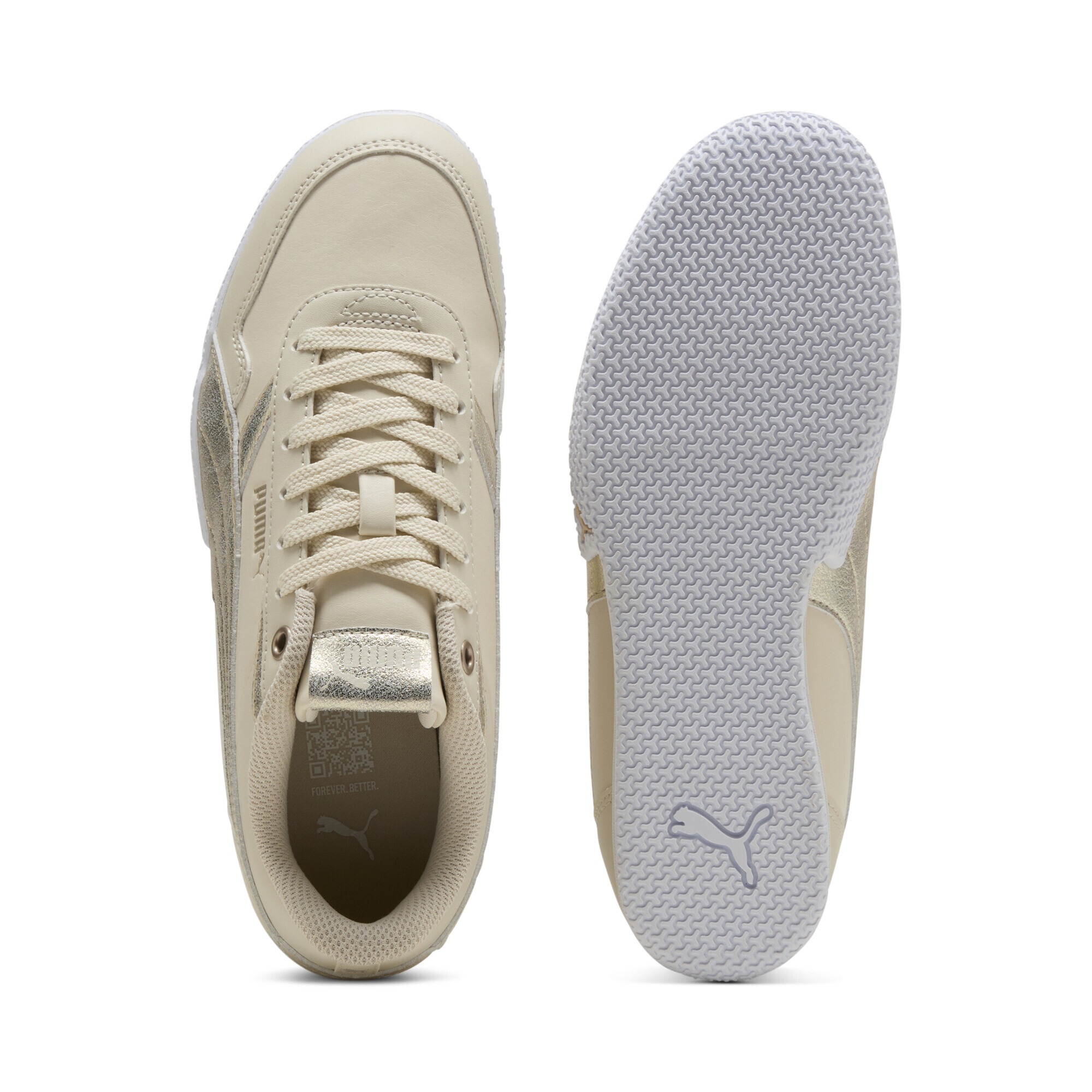 Sneaker PUMA "Bella Donna Metallic Whisper Sneakers Damen", Damen, Gr. 40.5, alpine snow gold weiß, Obermaterial: Synthetik, Textil; Futter: Textil; Innensohle: Textil; Laufsohle: Gummi, Schuhe Sneaker 3