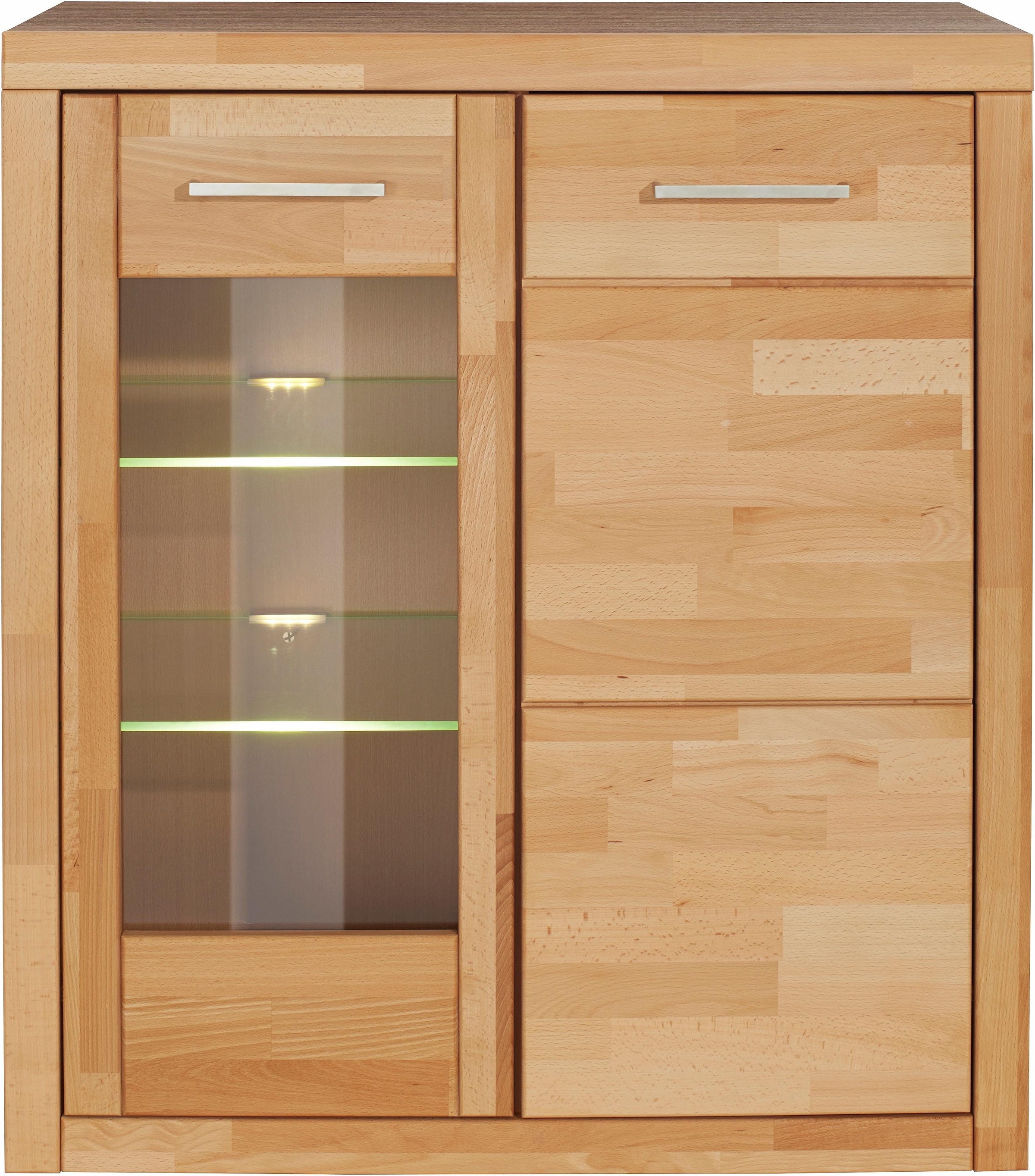 Home affaire Vitrine »Logo,100cm hoch,42 cm tief,Fronten Massivholz,6Fächer,Böden variabel«, Korpus aus Holzwerkstoff,Griffe und Scharniere aus Metall