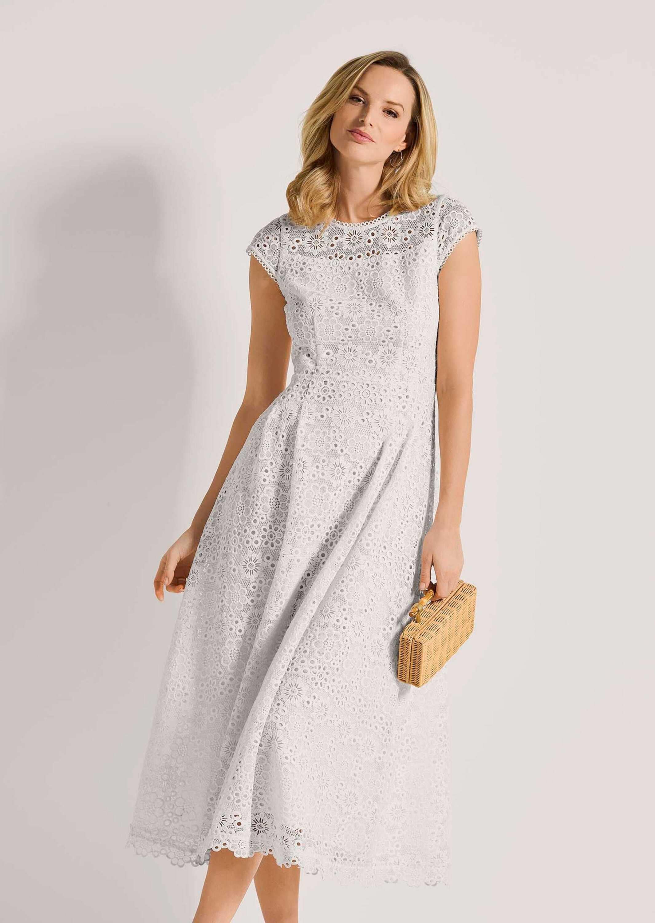 MADELEINE Midikleid »Kleid Ärmelloses Spitzenkleid mit Bindeband und weitem Rock«