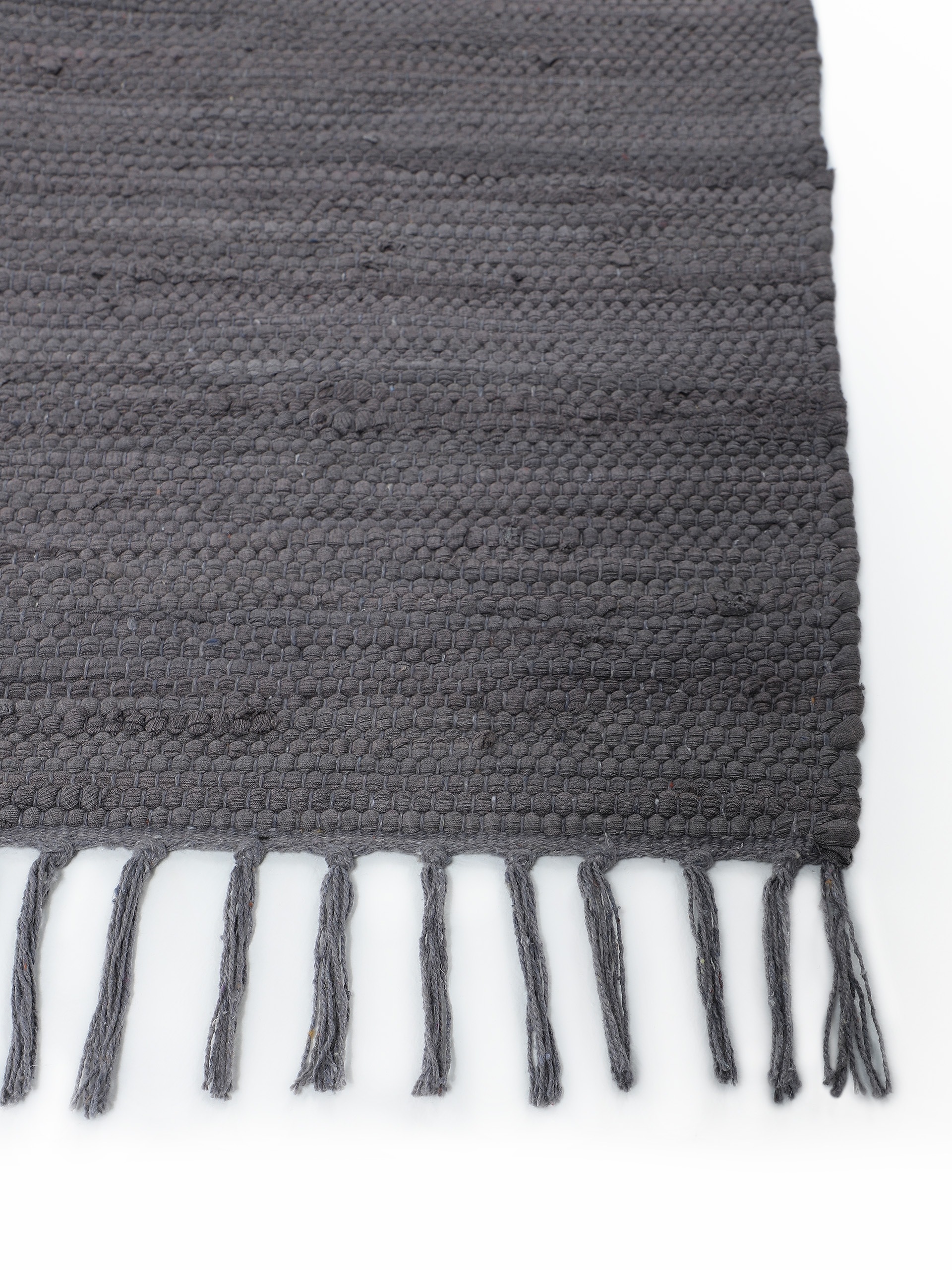 carpetfine Teppich »Kelim Chindi uni, auch als Läufer«, rechteckig, 5 mm Höhe, Wendeteppich, reine Baumwolle, handgewebt, Uni-Farben, mit Fransen