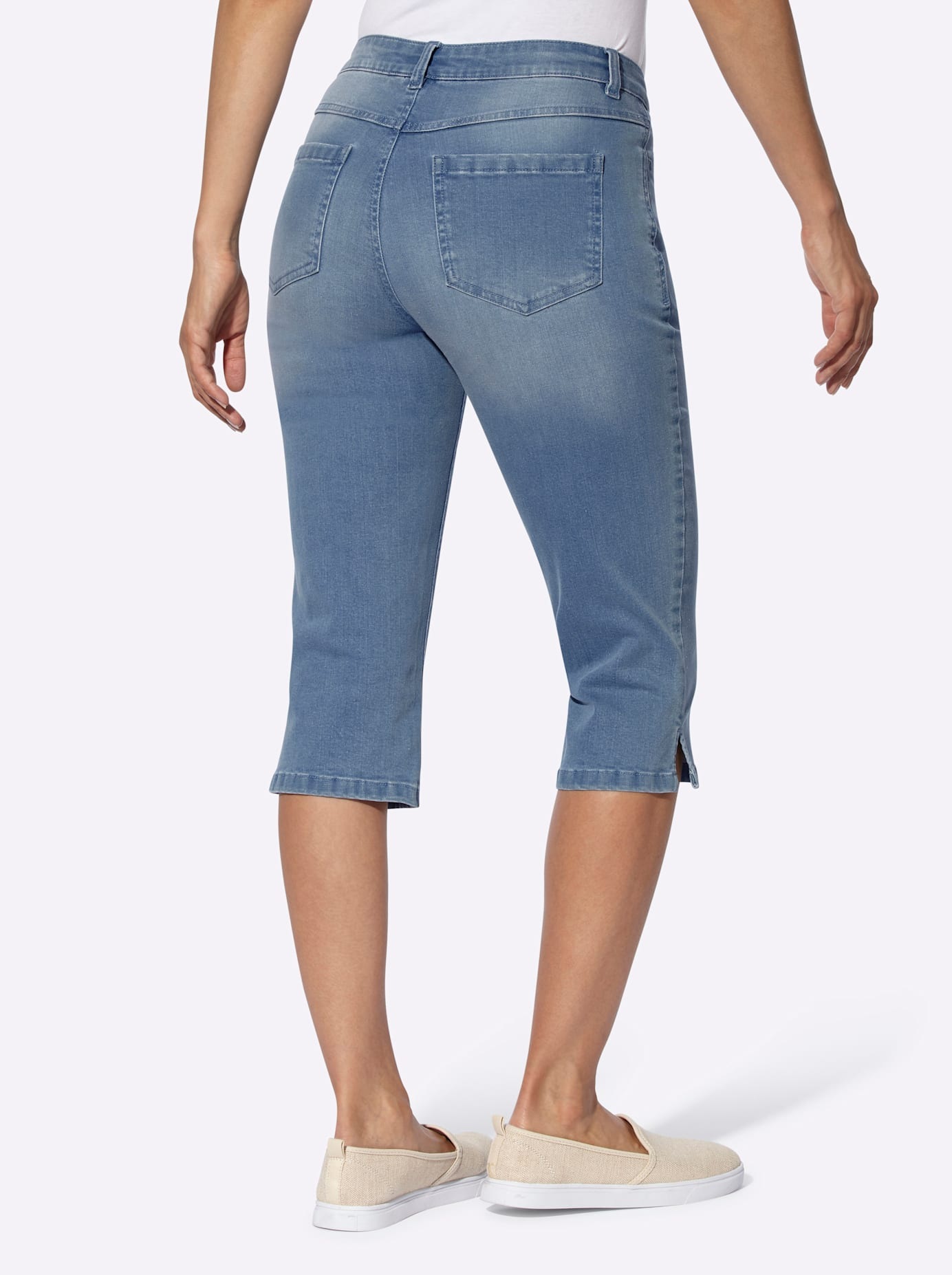 Caprijeans CASUAL LOOKS, Damen, Gr. 50, Normalgrößen, blau (blau, bleached), 98% Baumwolle, 2% Elasthan, unifarben, knielang, Jeans 2