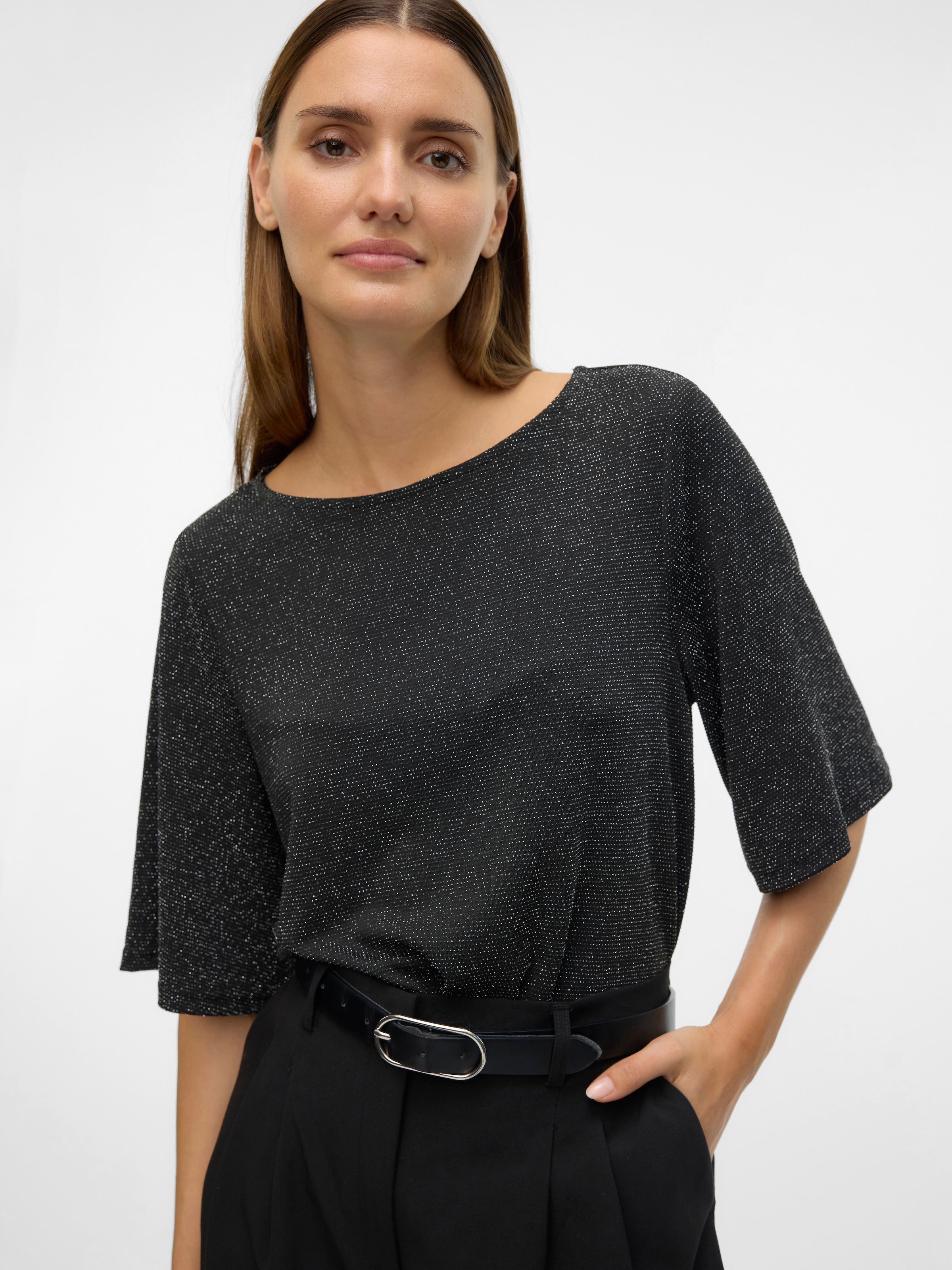 Vero Moda Rundhalsshirt »VMKANVA 2/4 GLITTER TOP JRS« mit Glitzereffekt