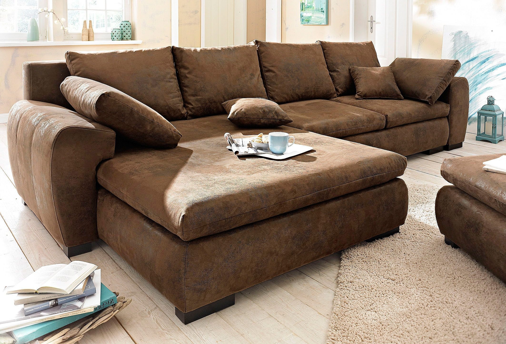 Home affaire 1100000002199 "Cara Mia L-Form, B: 325 cm, XXL-Sofa mit 4 Zierkissen" mit Schlaffunktion & Bettkasten, Liegefl. 145x270 cm