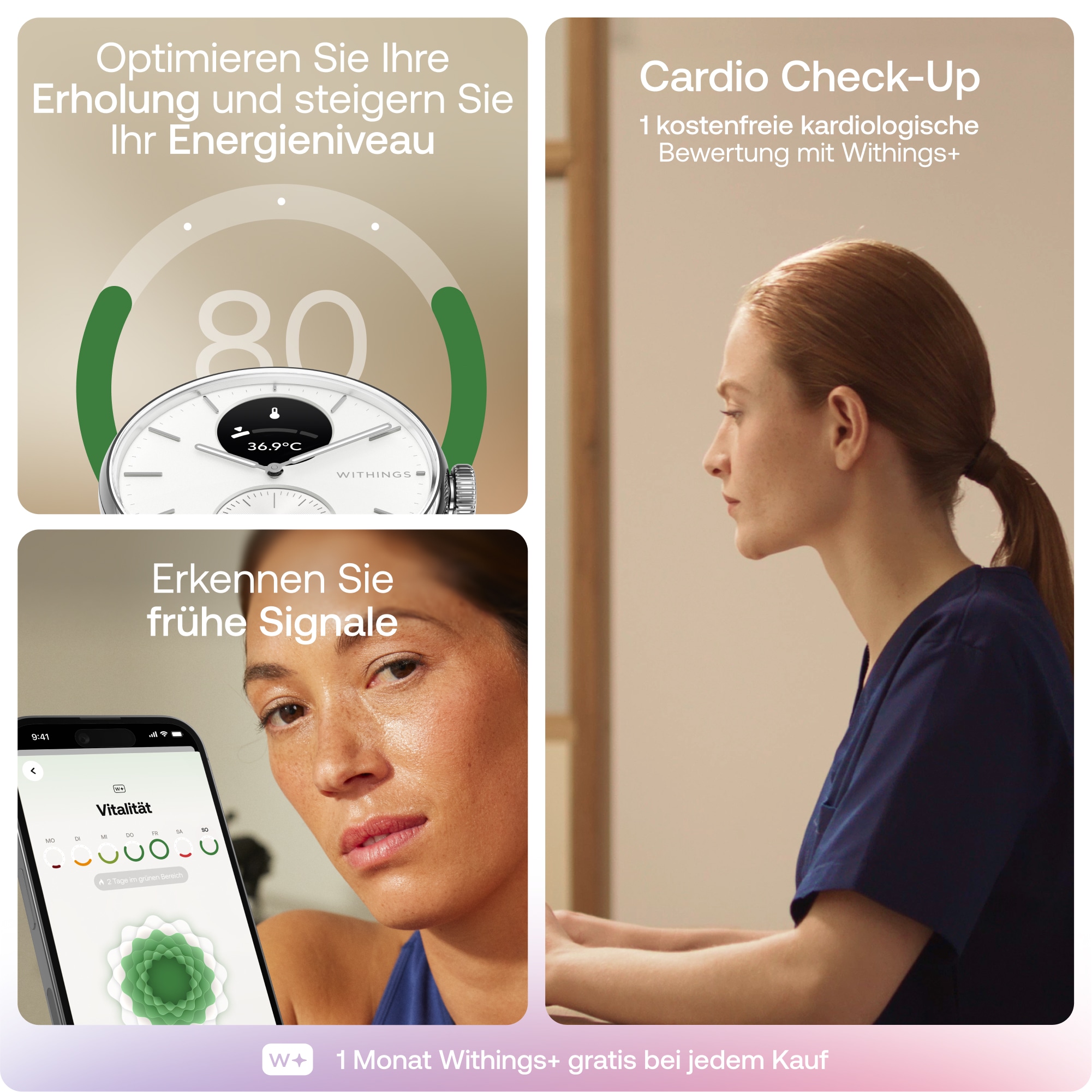 Withings Smartwatch »ScanWatch 2 38mm Rose Gold Blue« ( ) HealthSenseOS