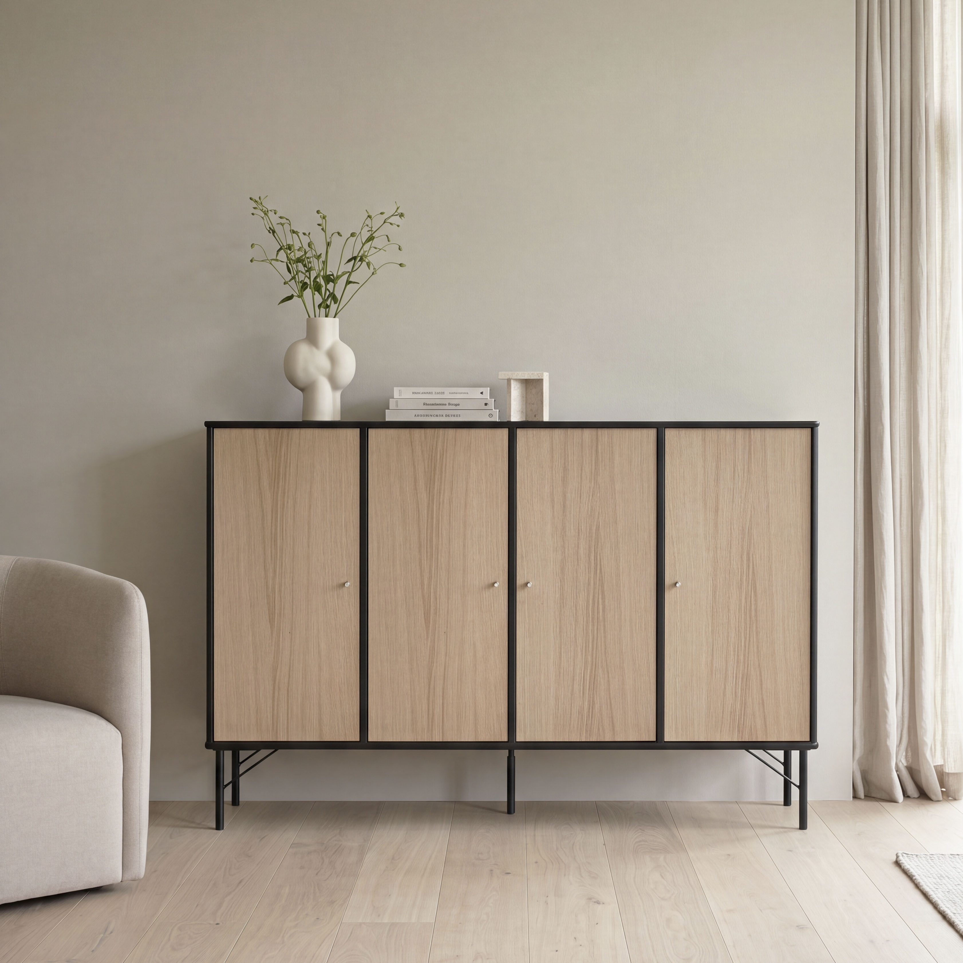 Hammel Furniture Sideboard "Mistral Kubus" mit vier Türen und Metall Füße, Breite: 136 cm
