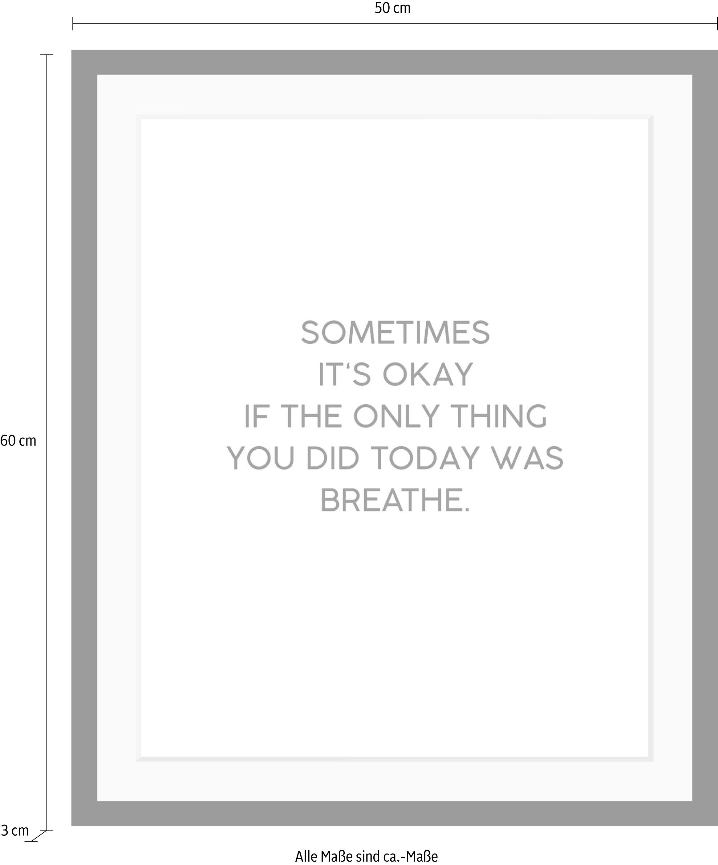 queence Bild »Breathe«, Schwarz-Weiß-Schriftzug-Motivationsbilder-Spa-Spa Bilder, HD Premium Poster-Druck inkl. Holzrahmen