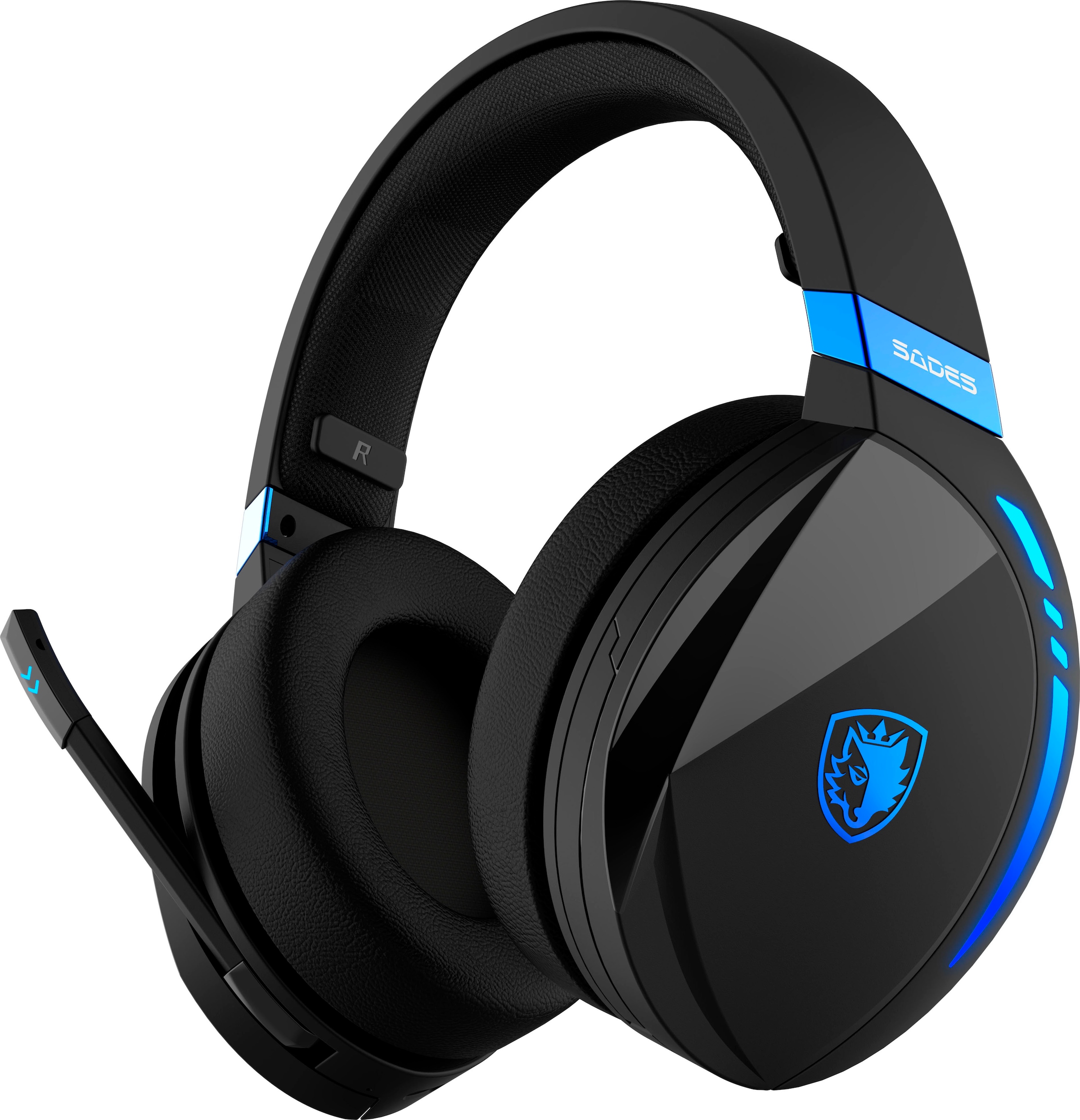 Sades Gaming-Headset »SADES Warden I SA-201 Gaming Headset, Wireless, schwarz/blau, USB«, Rauschunterdrückung, kabellos, Stereo, Over Ear, Bluetooth 5.0, 2,4 G 3,5 mm