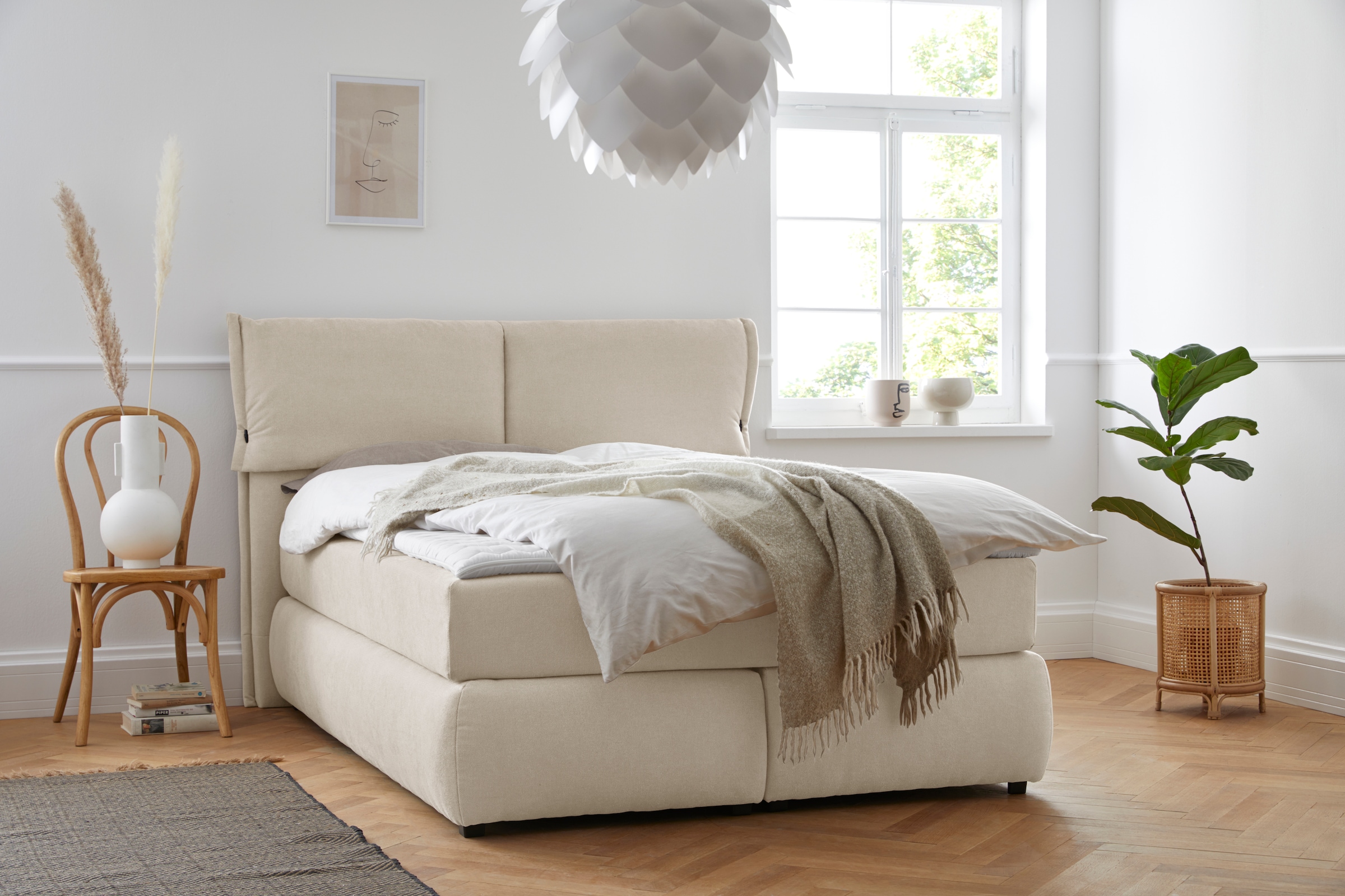 OTTO home Boxspringbett "Jenson" in 4 Farben, 4 Breiten, 3 Matratzenarten in 2 Härtegraden, Topper