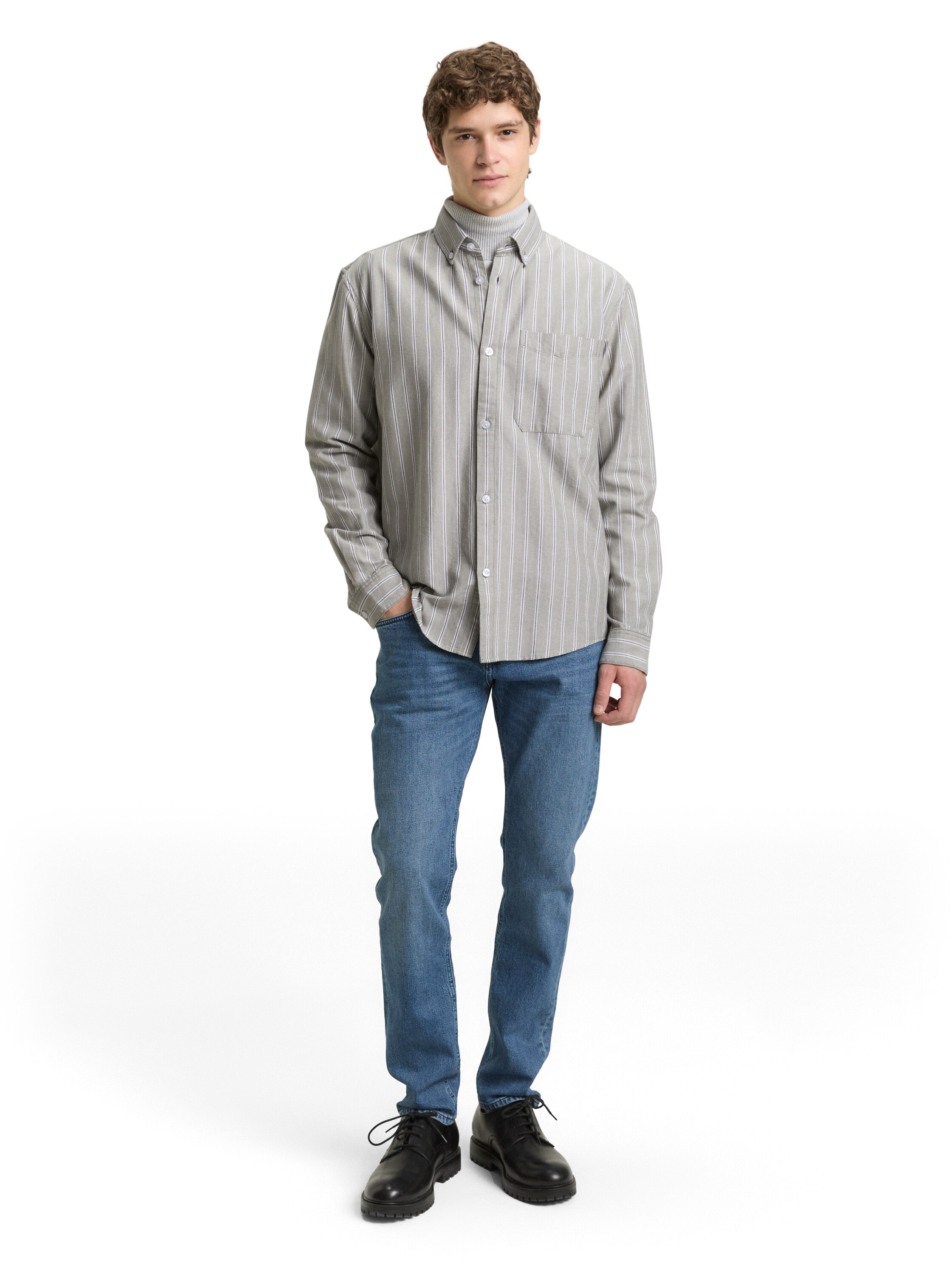 TOM TAILOR Denim Langarmhemd gestreift, mit Button-down-Kragen