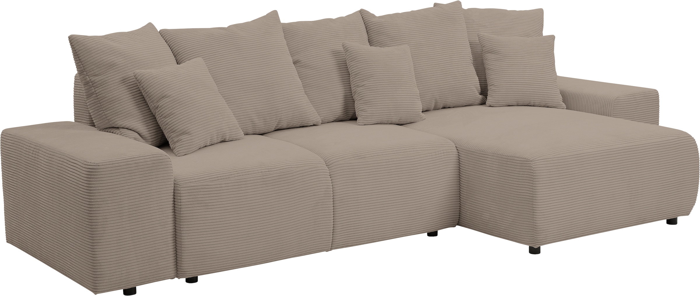 WERK2 Ecksofa »Riwa, modernes Sofa zum Kuscheln und Entspannen, Breite 300cm, L-Form«, Trendiges Ecksofa mit vielen Kissen, Schlaffunktion & Bettkasten