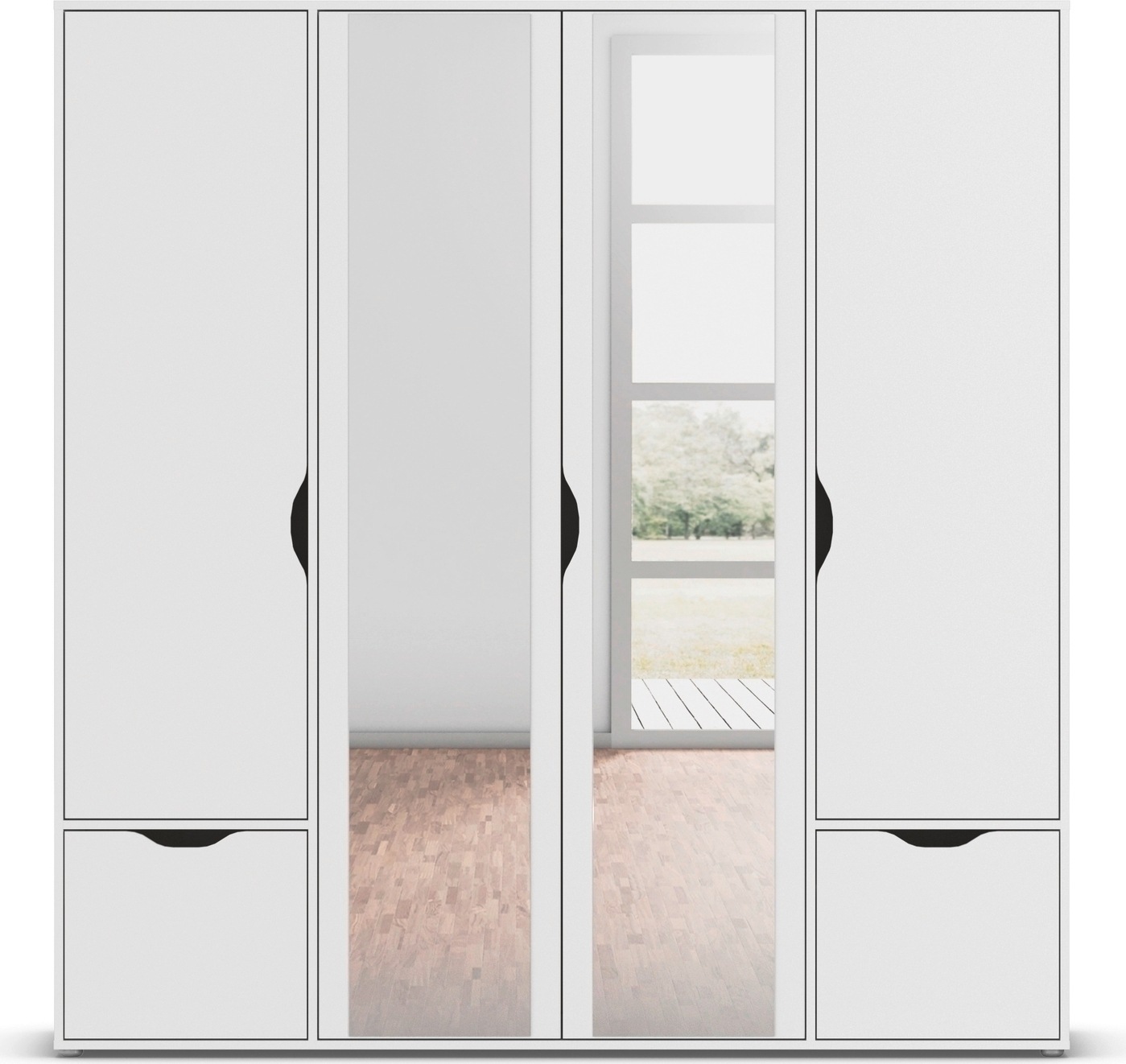 rauch Drehtürenschrank »Kleiderschrank Schrank Garderobe Wäscheschrank NARAI mit Schubladen«, (in 3 verschiedenen Ausstattungen BASIC/CLASSIC/PREMIUM), Griffausfräsungen für eine grifflose Optik TOPSELLER MADE IN GERMANY