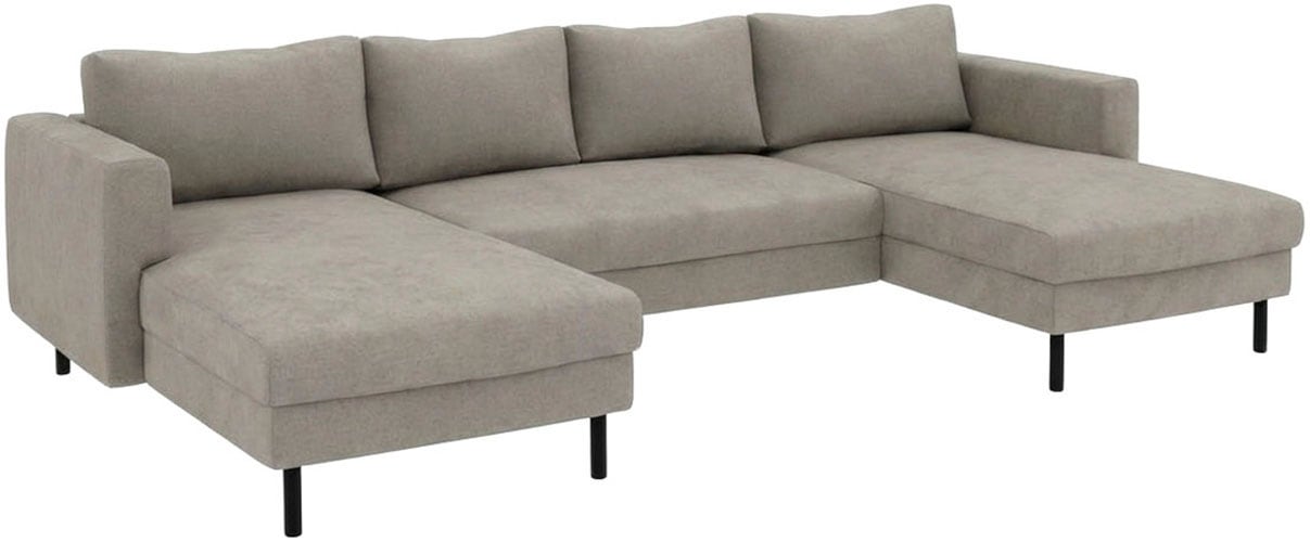 TRENDMANUFAKTUR Wohnlandschaft »Amazing II, wahlw. mit Schlaffunktion & Bettkasten, Fuß schwarz« Sofa in U-Form, in Cord, Struktur LEO o. Struktur LINO, Breite 305 cm