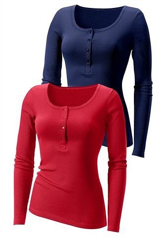 H.I.S Langarmshirt »mit kurzer Knopfleiste«, (2er-Pack), aus modischer Rippqualität