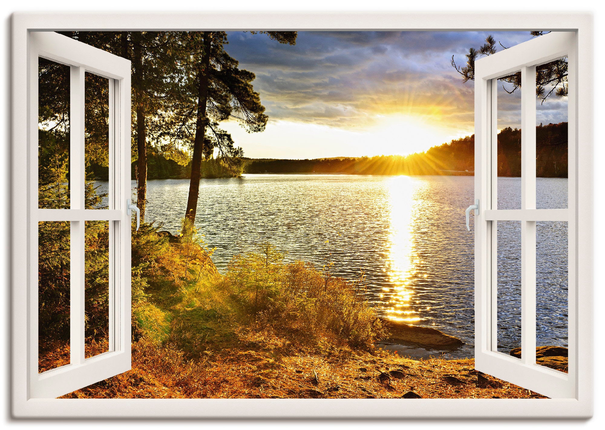 Artland Wandbild "Sonnenuntergang im Algonquin Park", Fensterblick, (1 St.), als Leinwandbild, Poster, Wandaufkleber in 