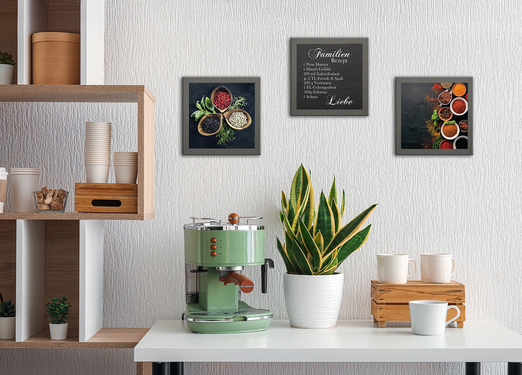 Bönninghoff Bild mit Rahmen »3er-Set gerahmte Bilder FAMILIENREZEPT 3x23x23 cm – Küche & Essen« Gewürze Set, 3 Stk. tlg. mehrteiliges Bilder-Set, harmonisch aufeinander abgestimmt