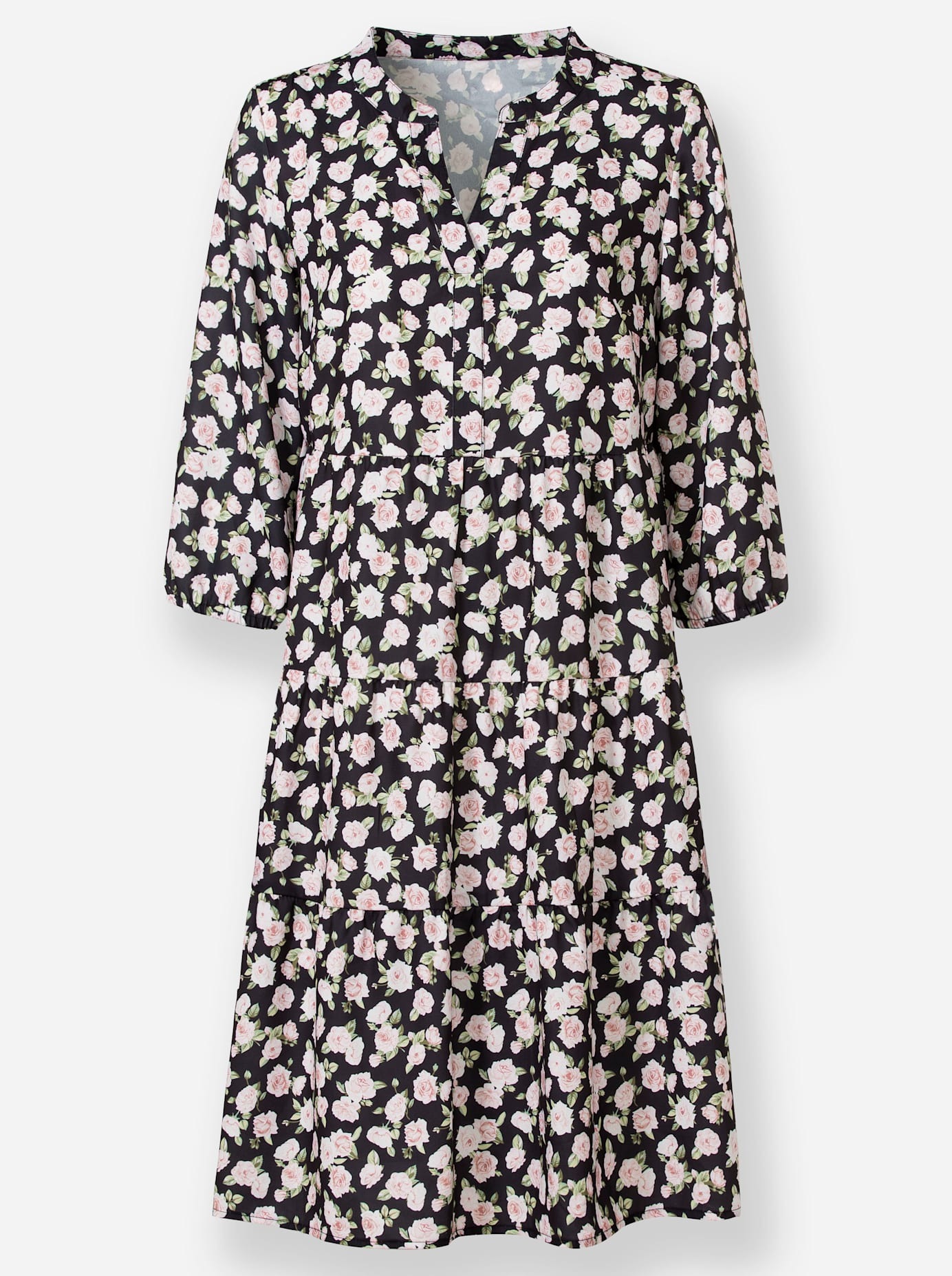 Inspirationen Floral Print A-Line Dress Black White 3