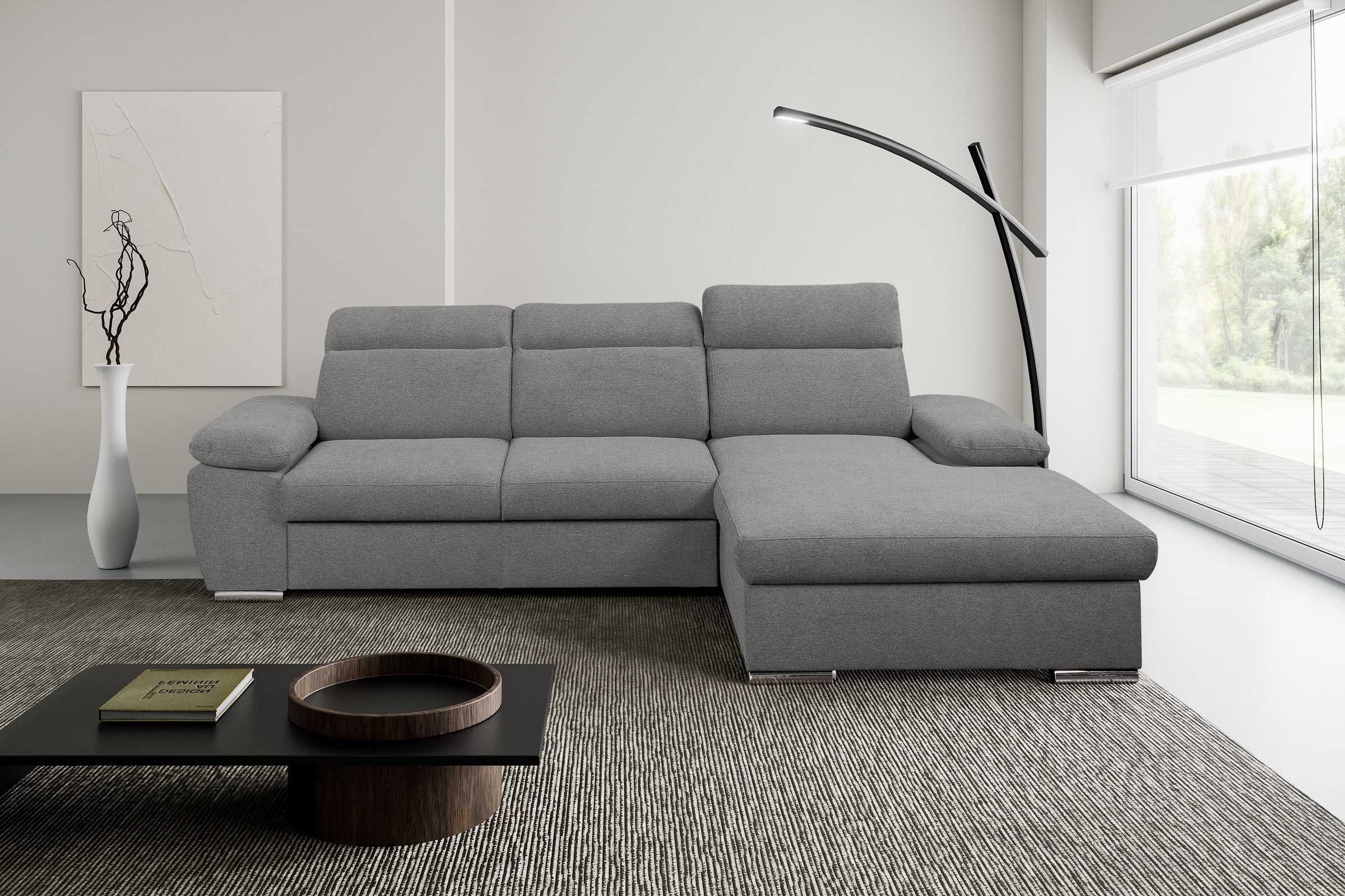 WERK2 Ecksofa "Palma 282 x 185 cm modern und bequem" Strukturstoff, L-Form, XXL, Schlaffunktion, Bettkasten