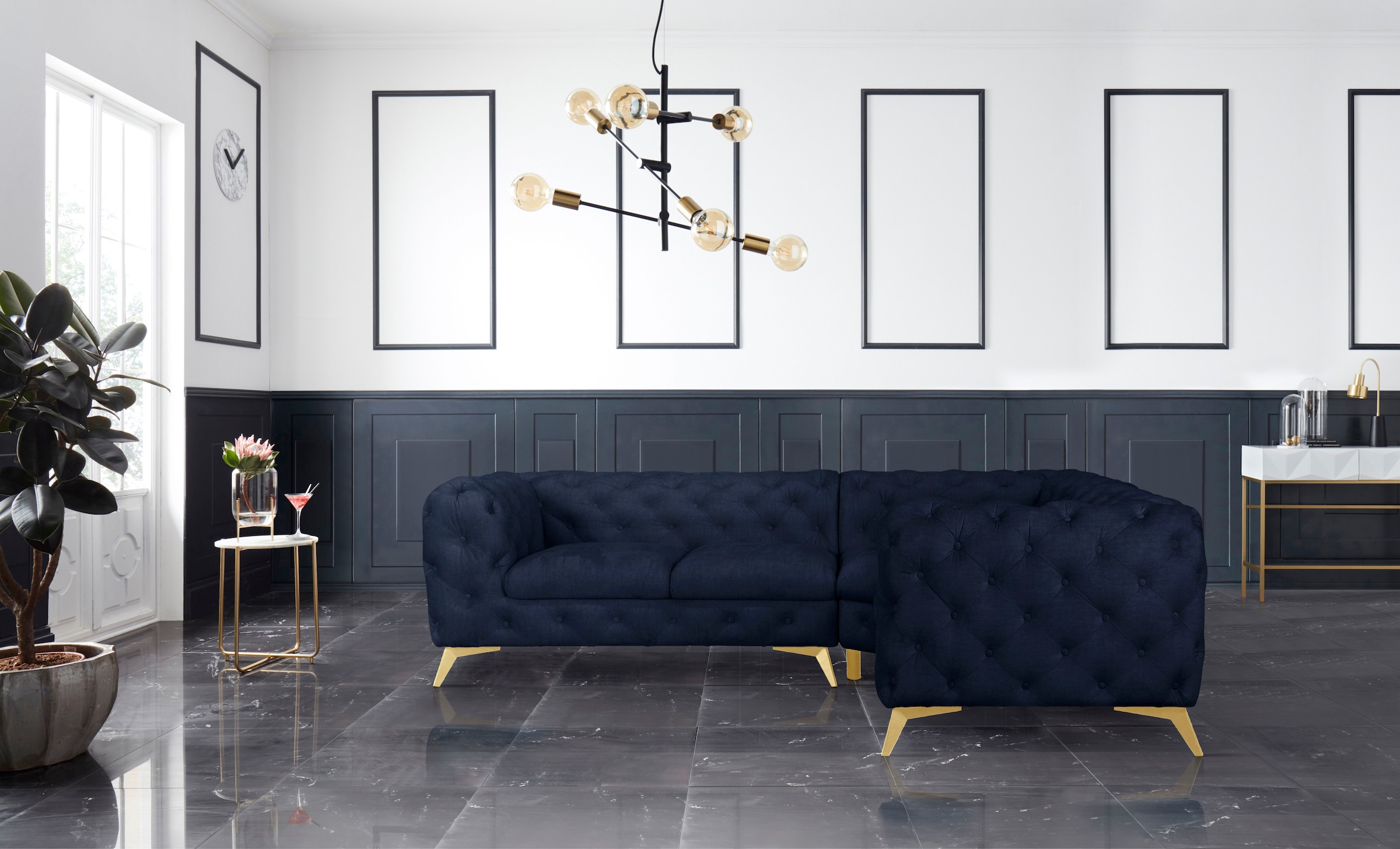 Leonique Chesterfield-Sofa "Ecksofa GLYNIS L-Form mit Wellenunterfederung, günstig online kaufen