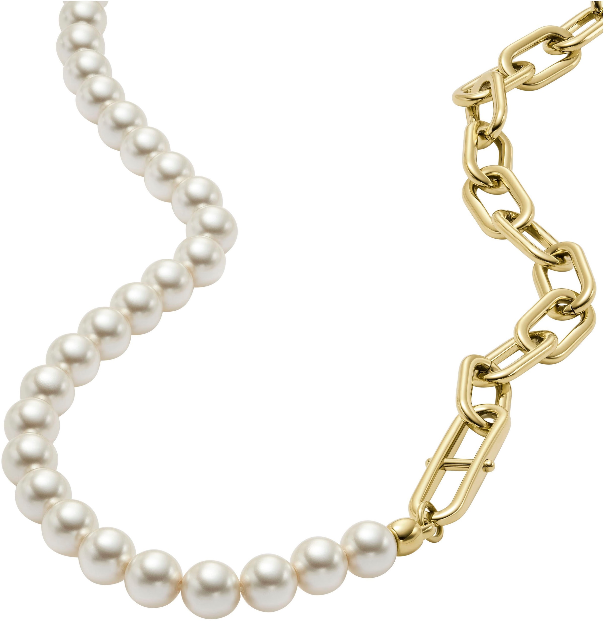 Fossil Edelstahlkette »Schmuck Geschenk Edelstahl GLIEDER HERITAGE PEARL D-LINK, JF04727710«, mit Glasperle