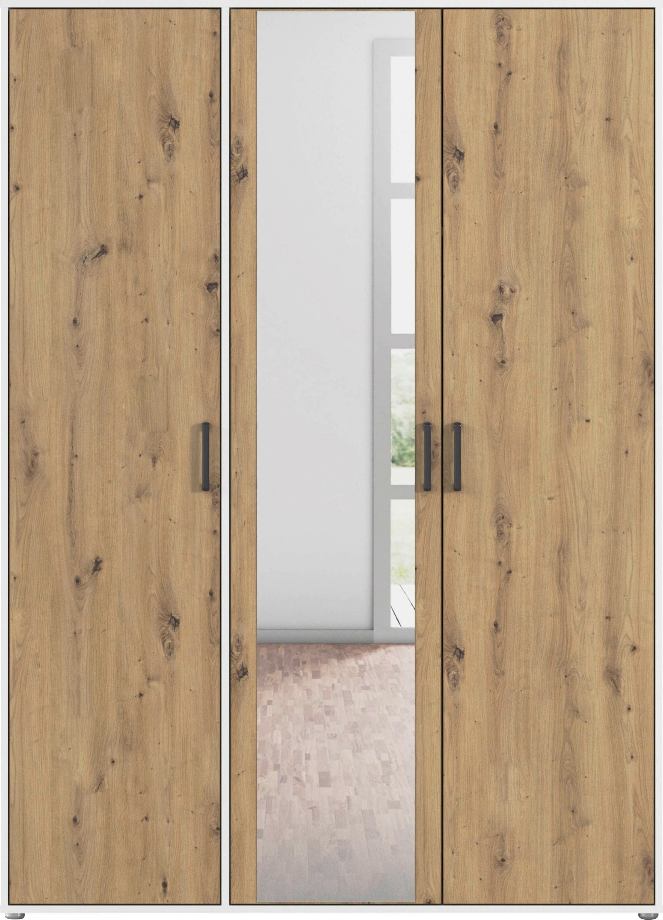 rauch Drehtürenschrank »Kleiderschrank Schrank Garderobe Wäscheschrank VOYAGER«, (in 3 verschiedenen Ausstattungen BASIC/CLASSIC/PREMIUM), mit modernen Griffen in Graumetallic und Spiegel