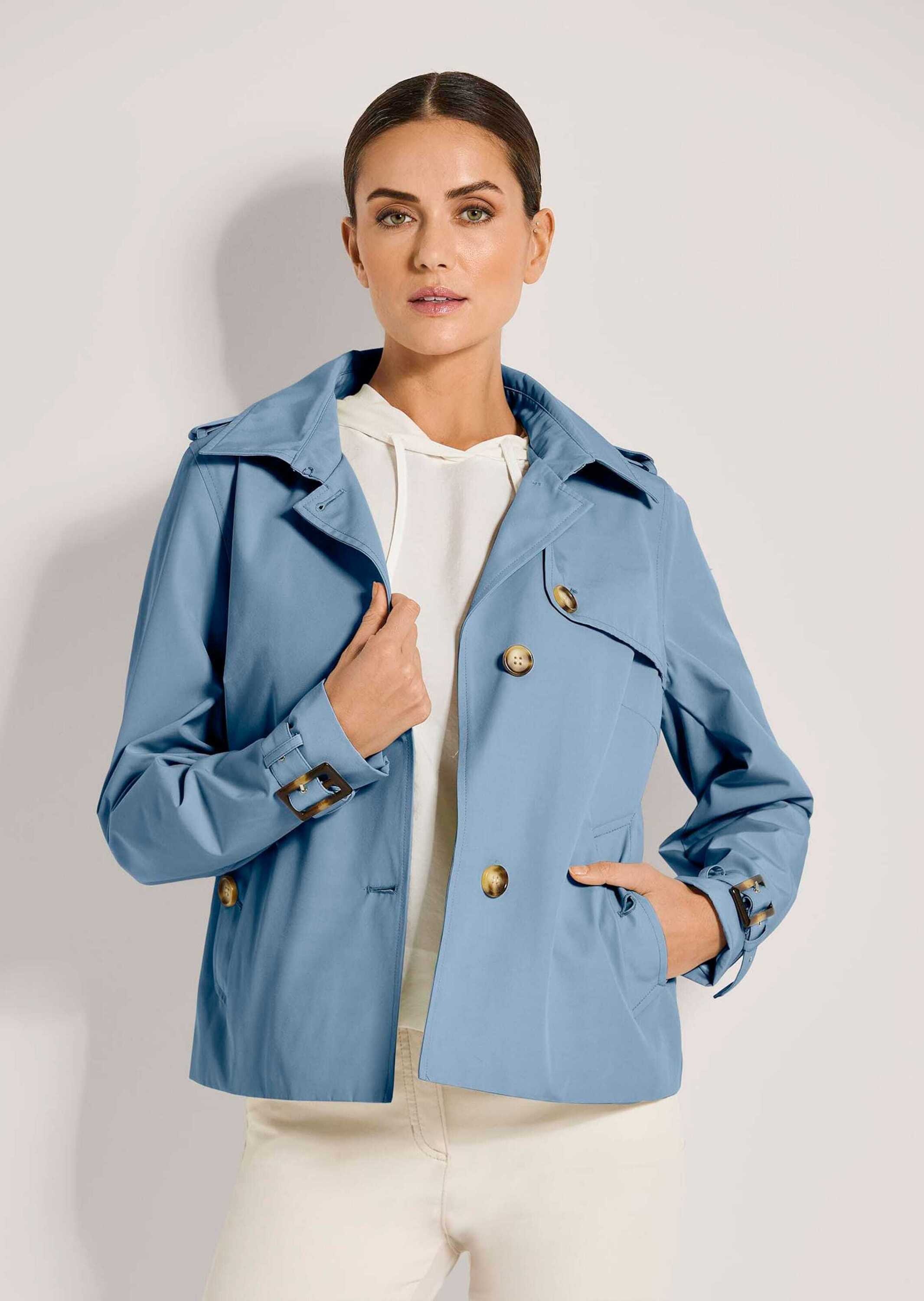 Madeleine Damen Kurzer Trenchcoat Rauchblau Gr. 46 2