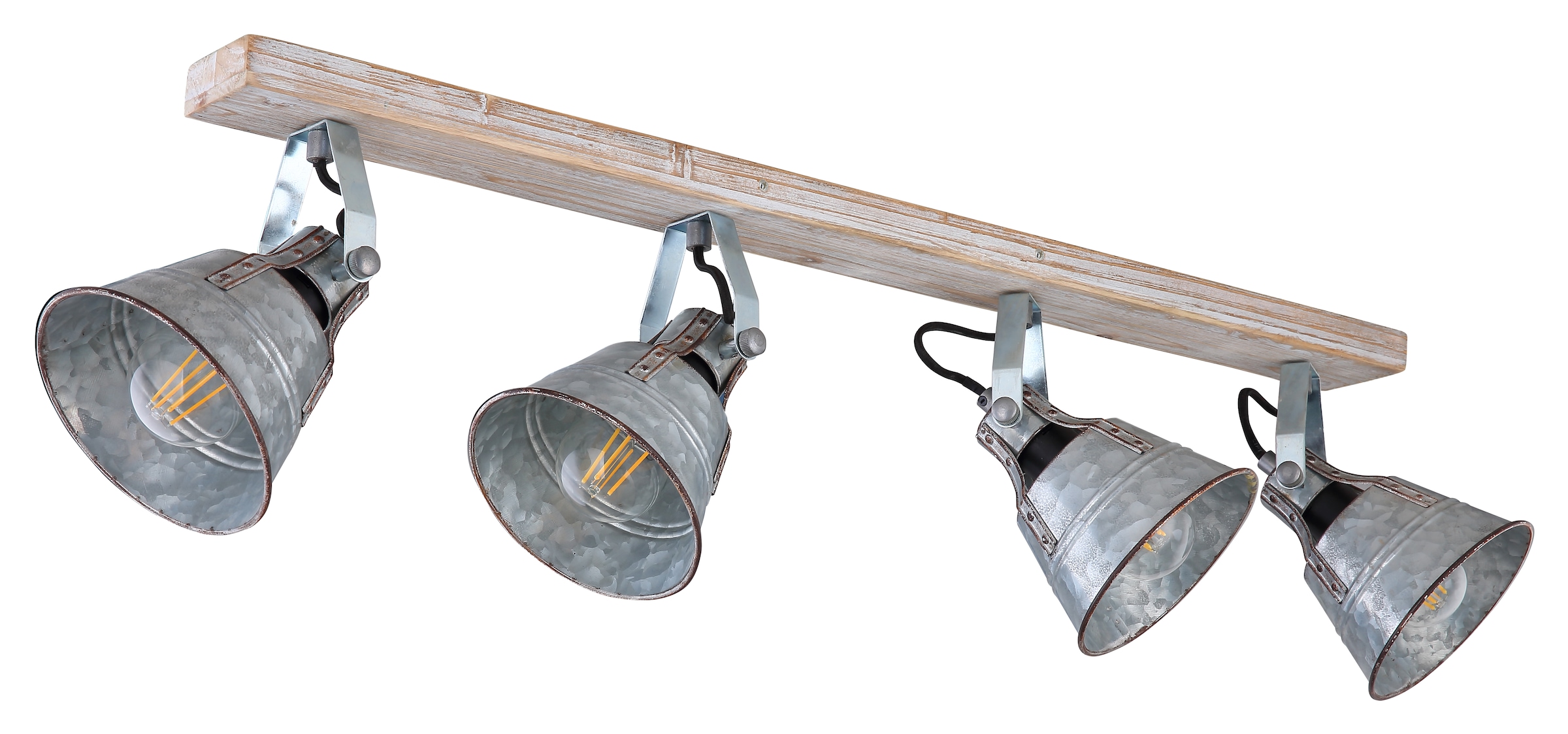 GLOBO LIGHTING Deckenspot »GÜNTHER I« E27 1 Stk. Holz-weiß Strahler mit Metall, zinkfarbener Schirm, E27 4x60W
