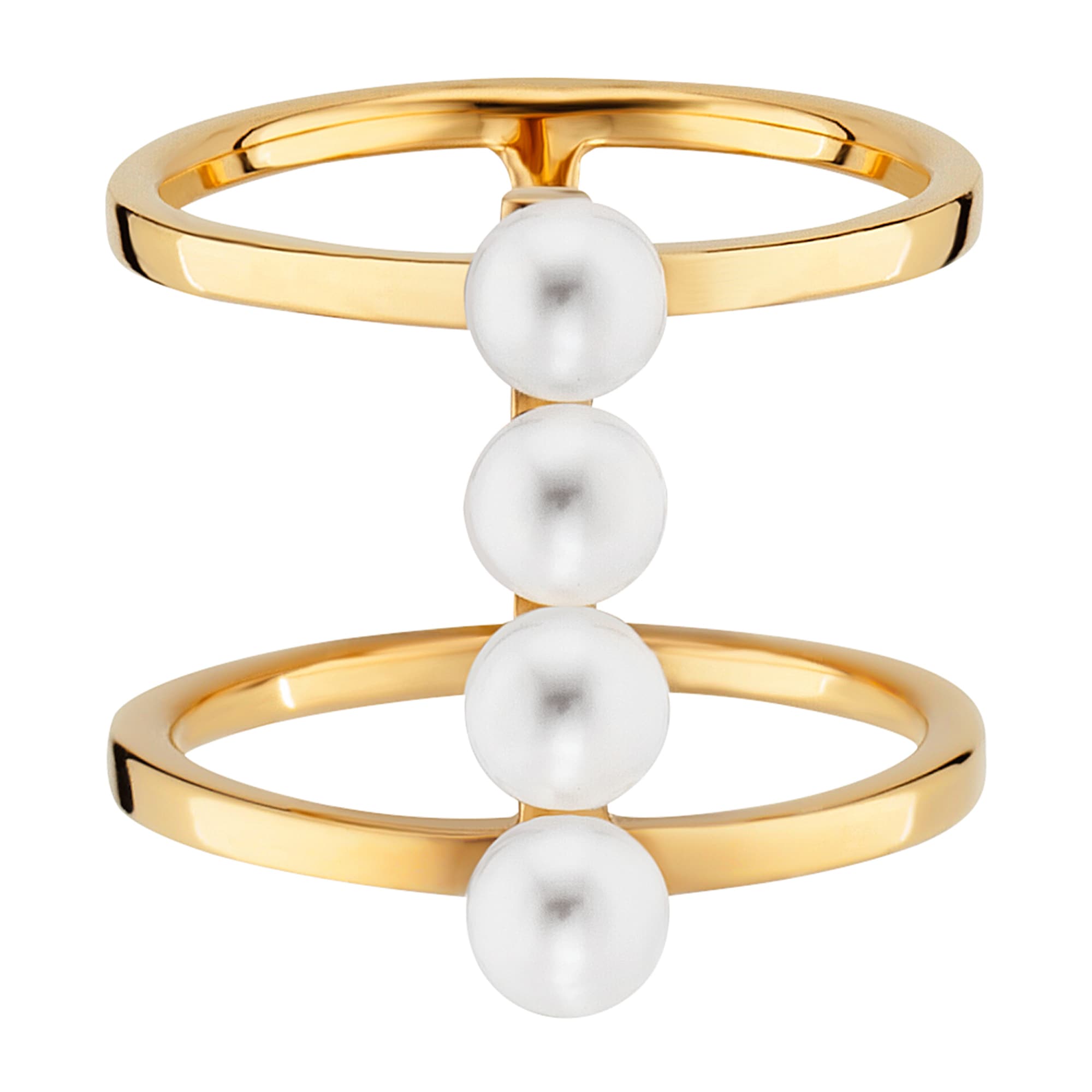 CAÏ Fingerring »925/- Sterling Silber gelb vergoldet Perlen«
