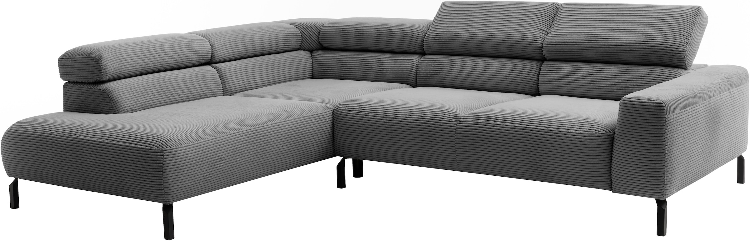 Places of Style Ecksofa »Antonelli, L-Form, inkl. Kopfteilverstellung, Breite 276 cm«, ohne Sitztiefenverstellung, in Cord, dunkelgrau