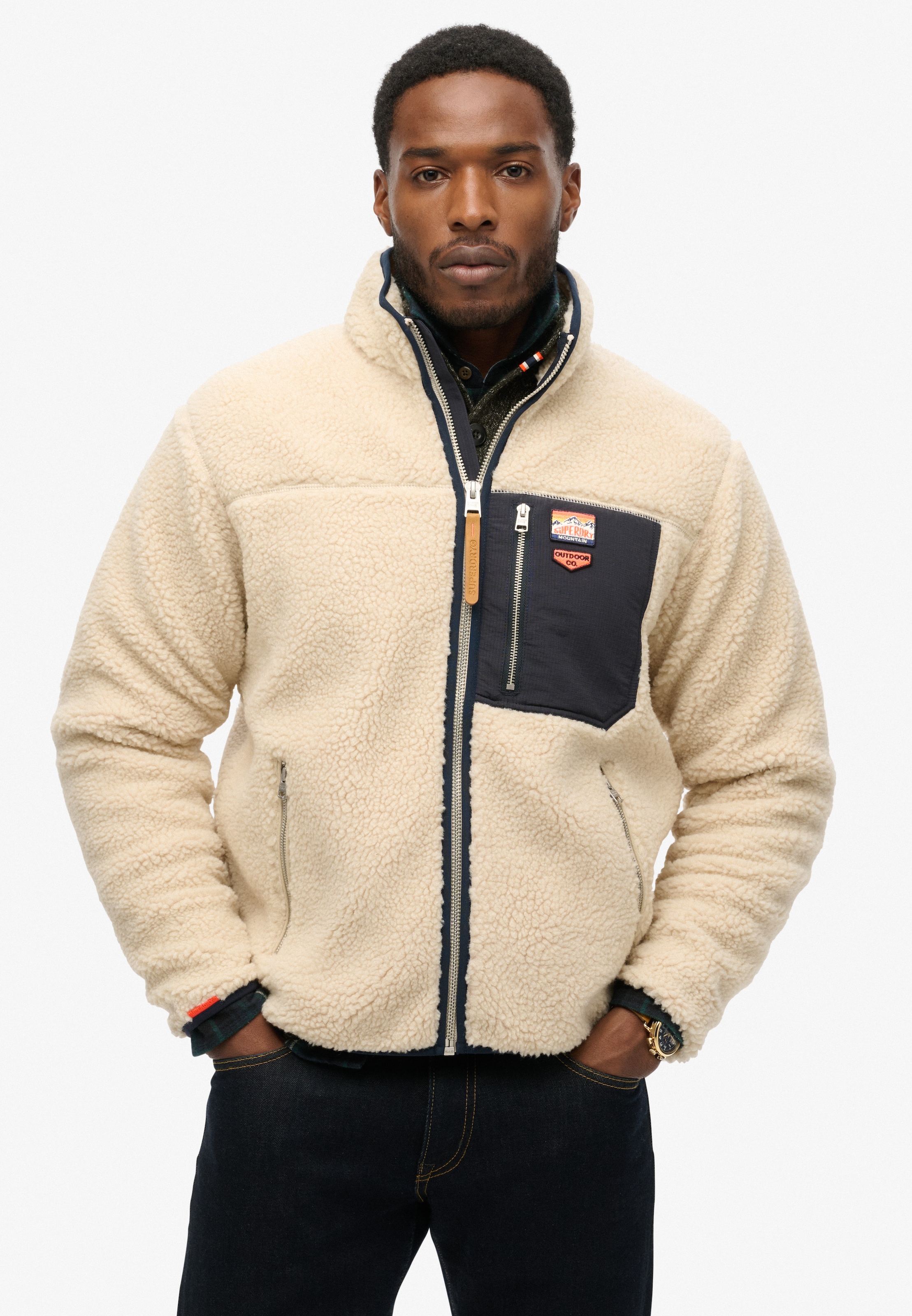 Superdry Fleecejacke "VINTAGE RETRO FULL ZIP FLEECE" mit Markenlabel, Relaxed Fit, hoch geschlossener Ausschnitt