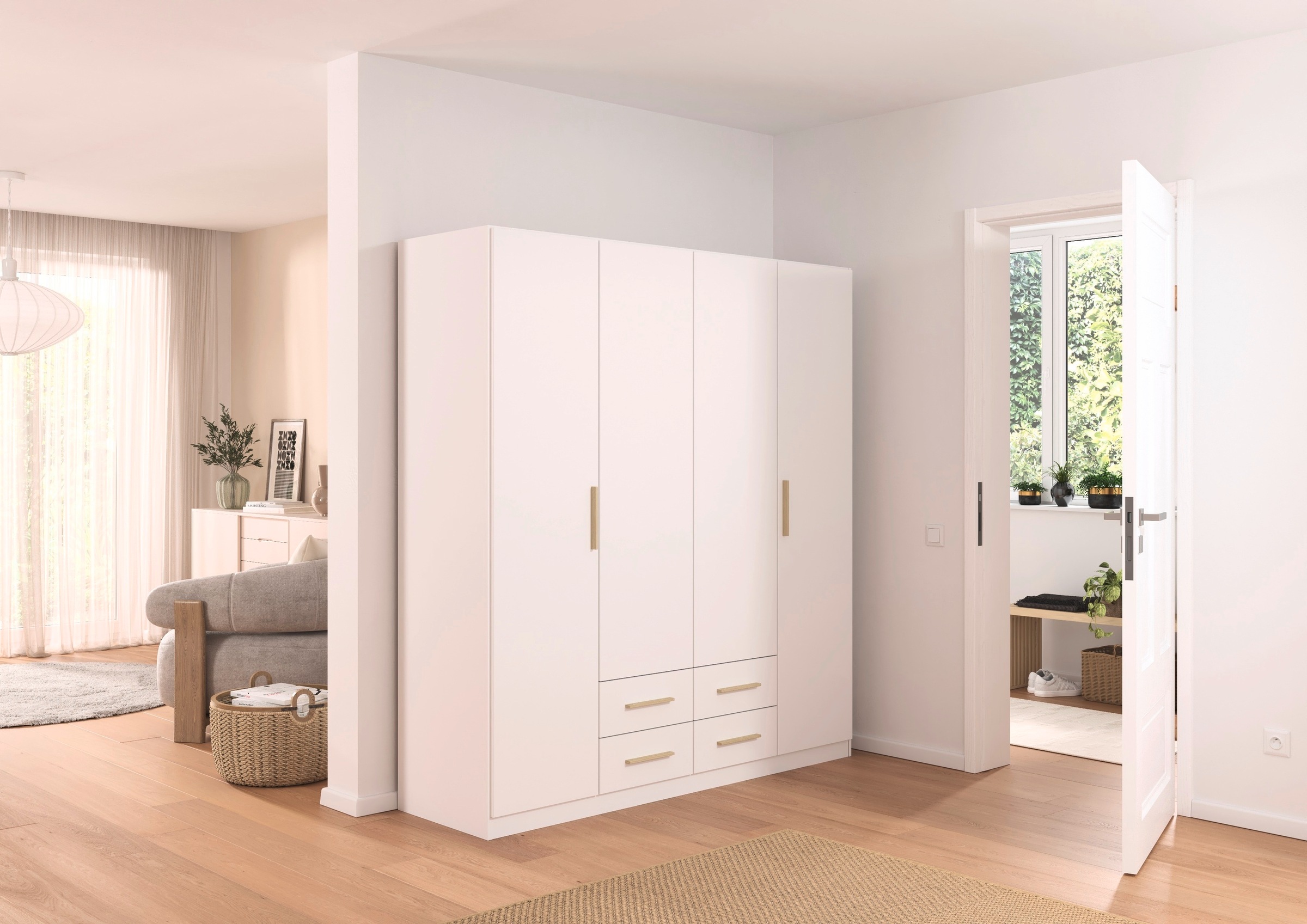 rauch Drehtürenschrank »Kleiderschrank Schrank Garderobe KREFELD optional mit Spiegel«, mit 3 Griff-Varianten, inkl. praktischen Schubladen MADE IN GERMANY