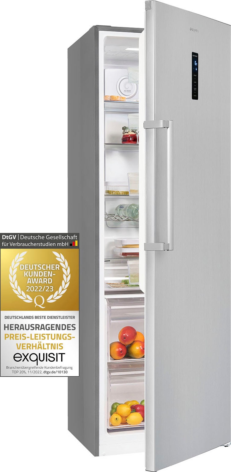 exquisit Vollraumkühlschrank »KS360-V-HE-040D«, KS360-V-HE-040D, 185 cm hoch, 60 cm breit, 359 Liter Nutzinhalt, NoFrost, Display