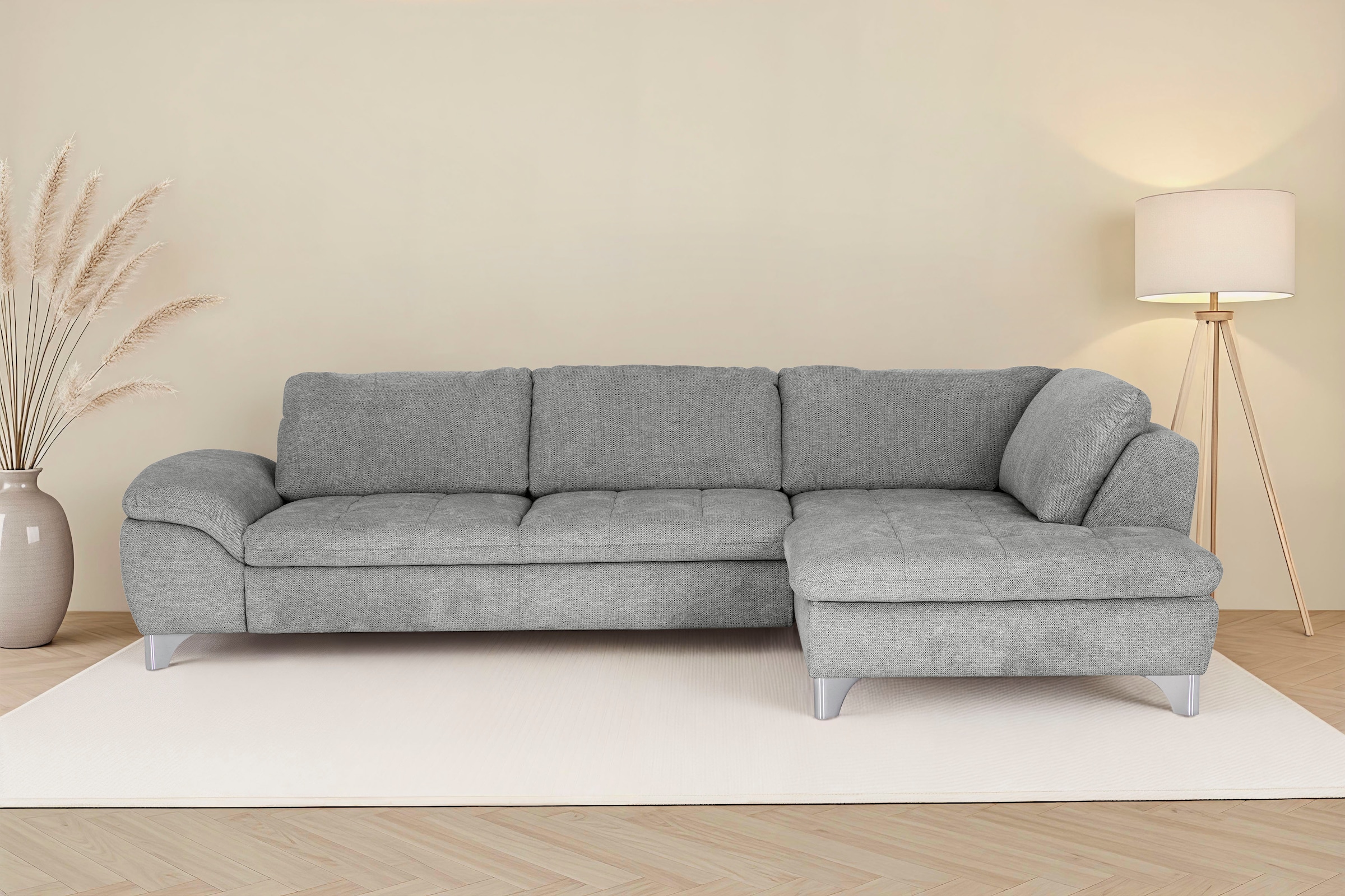 Die PlanBar Ecksofa "Ottomane MP-IN14007 L-Form, Breite 306 cm" wahlweise mit Schlaffunktion und verstellbaren Kopfstützen