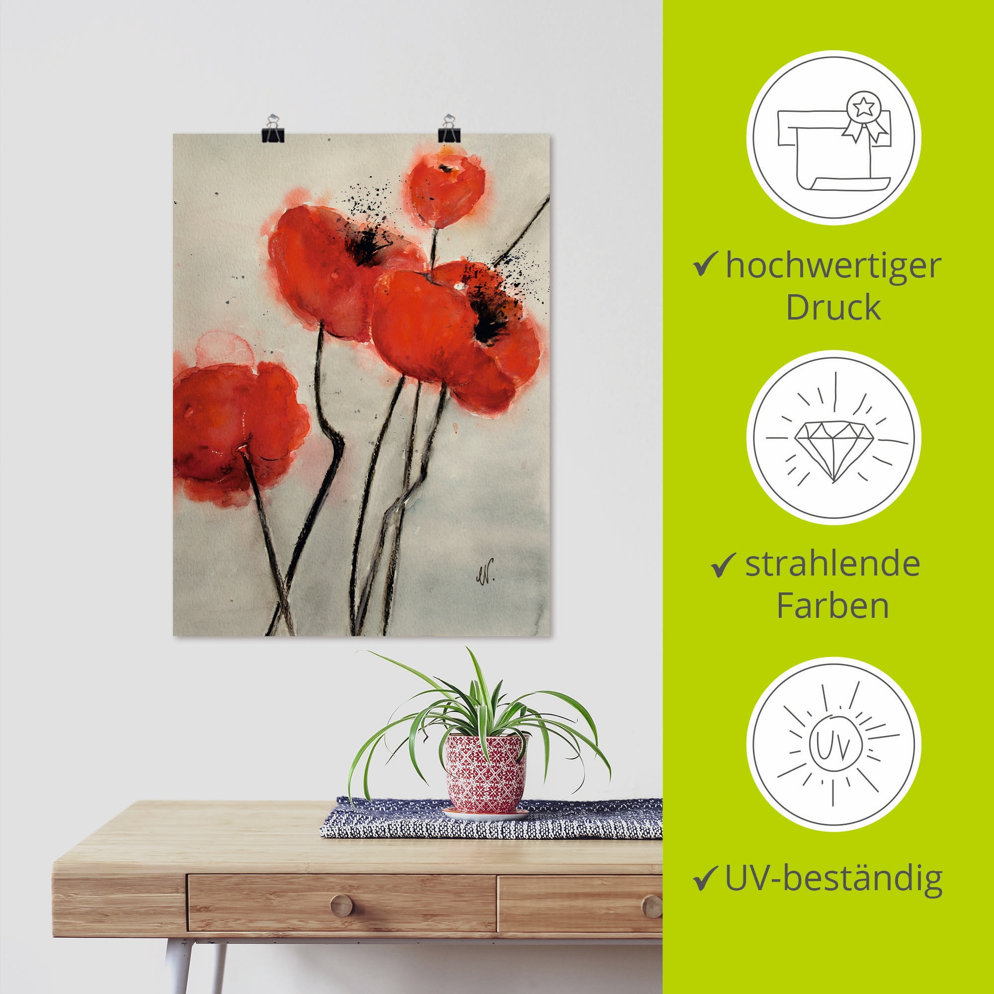 Artland Wandbild »Roter Mohn« Blumen 1 Stk. tlg. als Leinwandbild, Poster in verschied. Größen