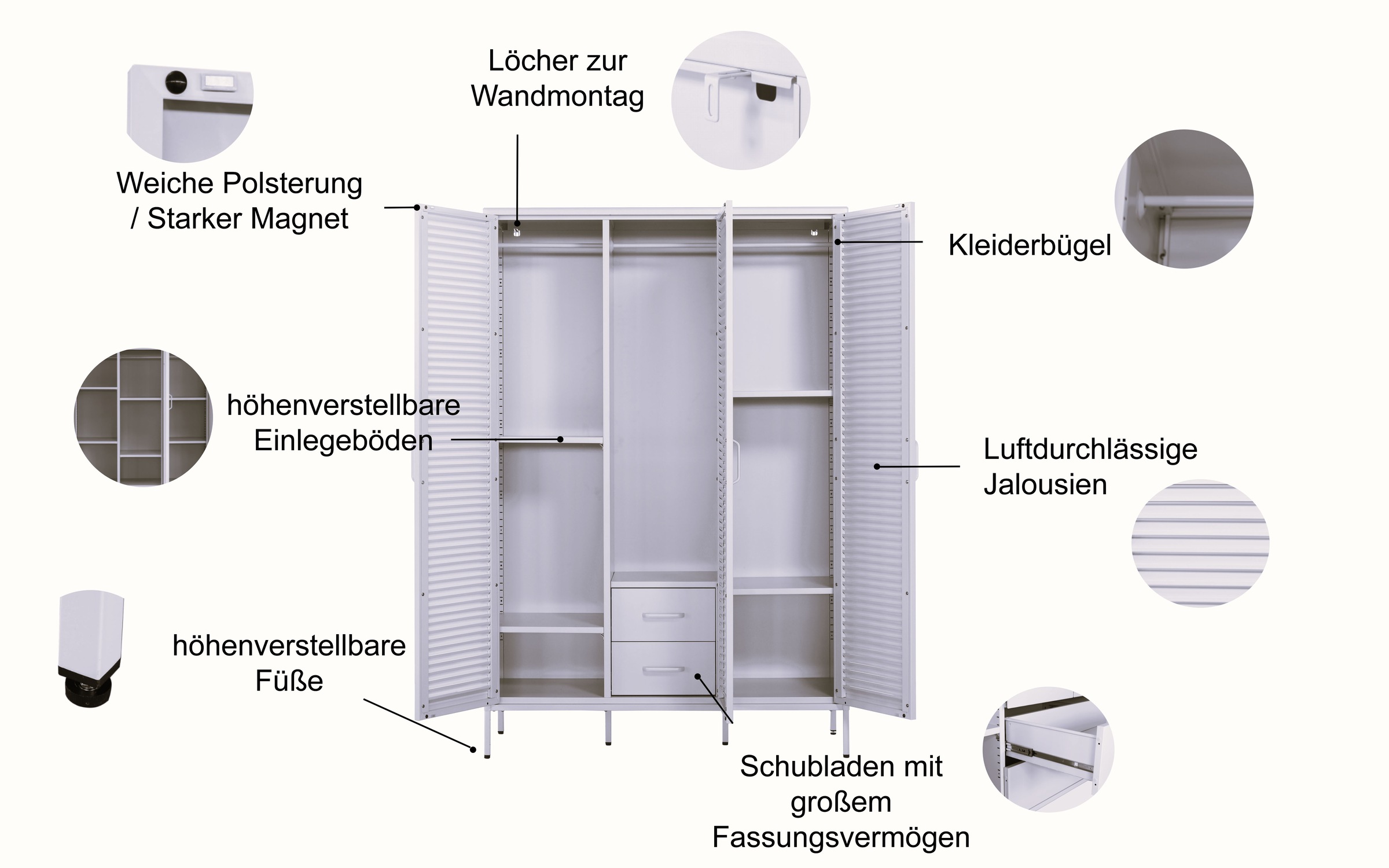 OTTO home Kleiderschrank »GERRON Kleiderschrank Metallschrank Spind« Schlafzimmerschrank mit 3 Türen , grün salbei, Breite 120cm