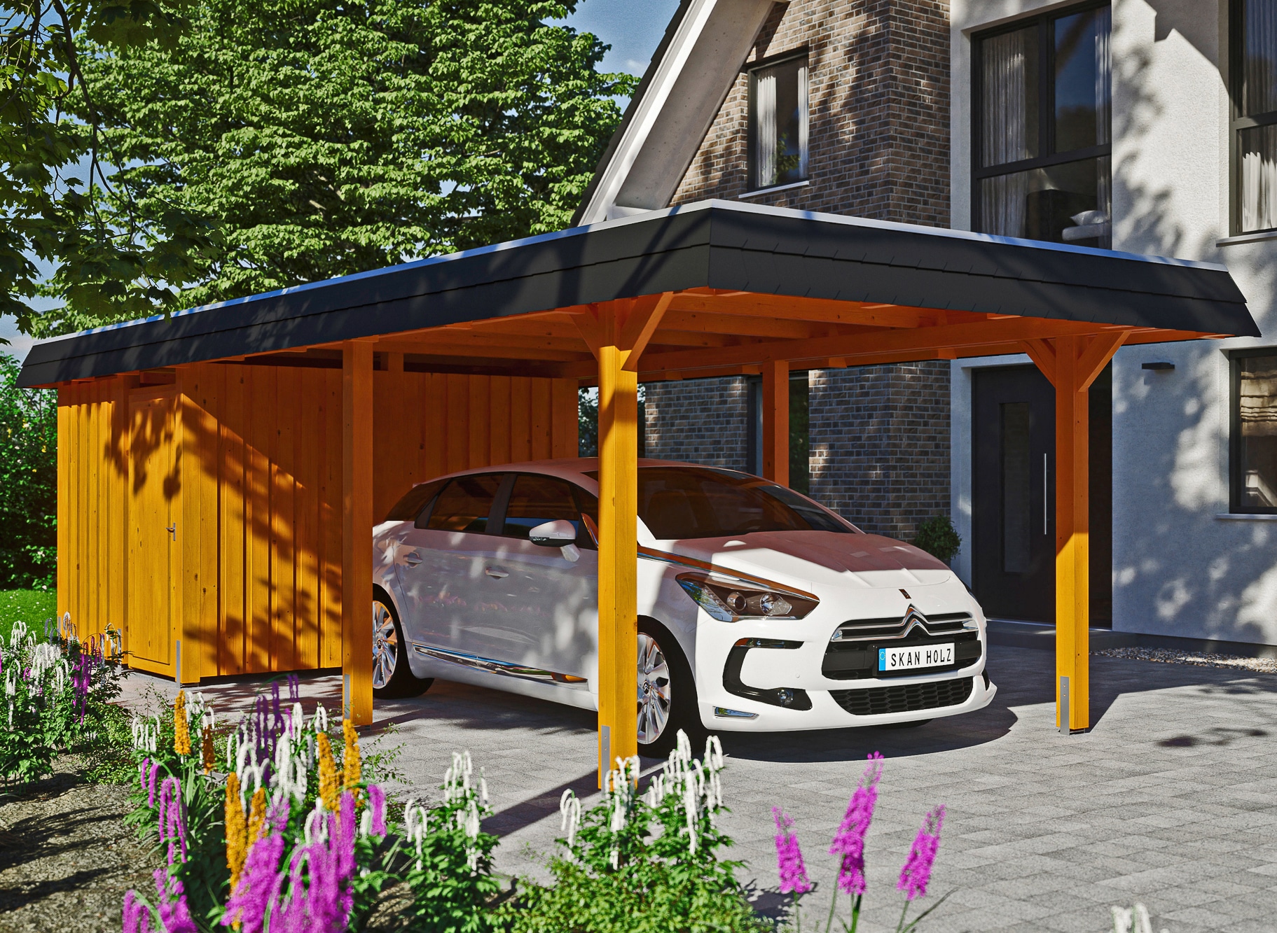 Skanholz Einzelcarport "Wendland" Leimholz 291 cm hellbraun