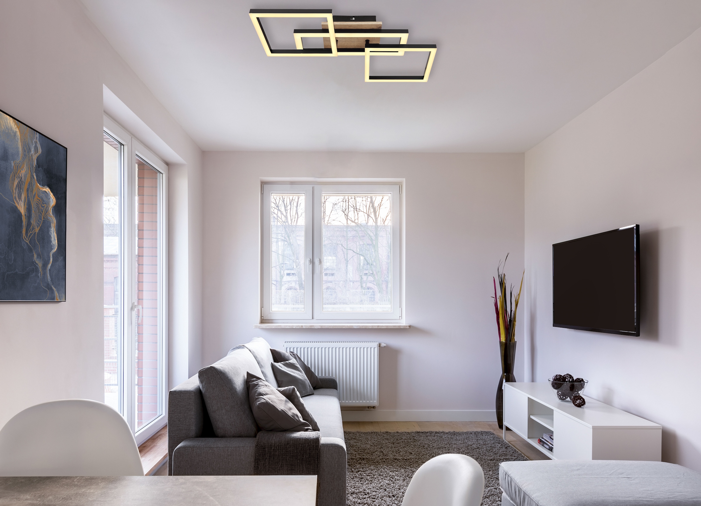 GLOBO LIGHTING LED Deckenleuchte »BOSSY«, Leuchtmittel LED-Modul | LED fest integriert, Deckenlampe/Wohnzimmer/Schlafzimmer/modern/Holz