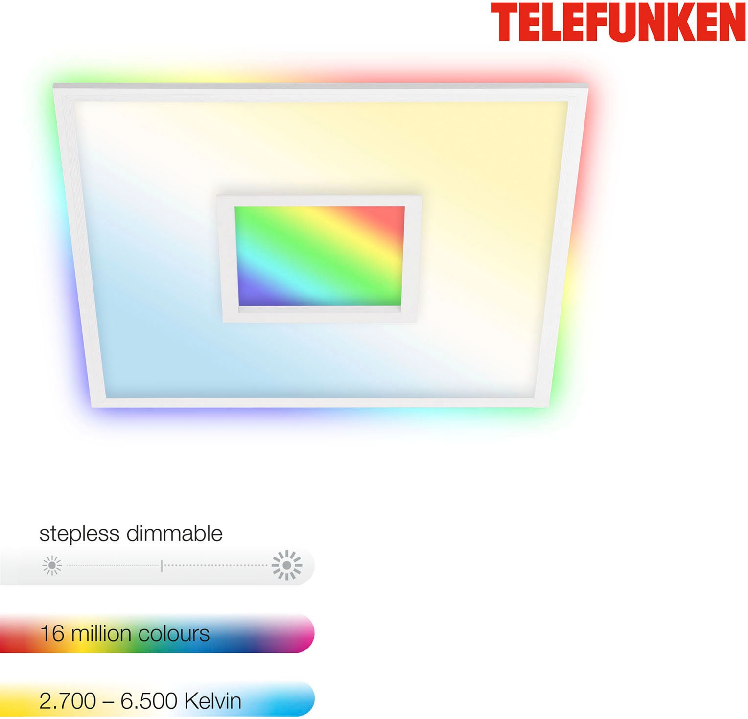 Telefunken LED Panel »319506TF CENTERBACK«, Leuchtmittel LED-Board | LED fest integriert, weiß, RGB, CCT, dimmbar, Fernbedienung, Timer- und Memoryfunktion