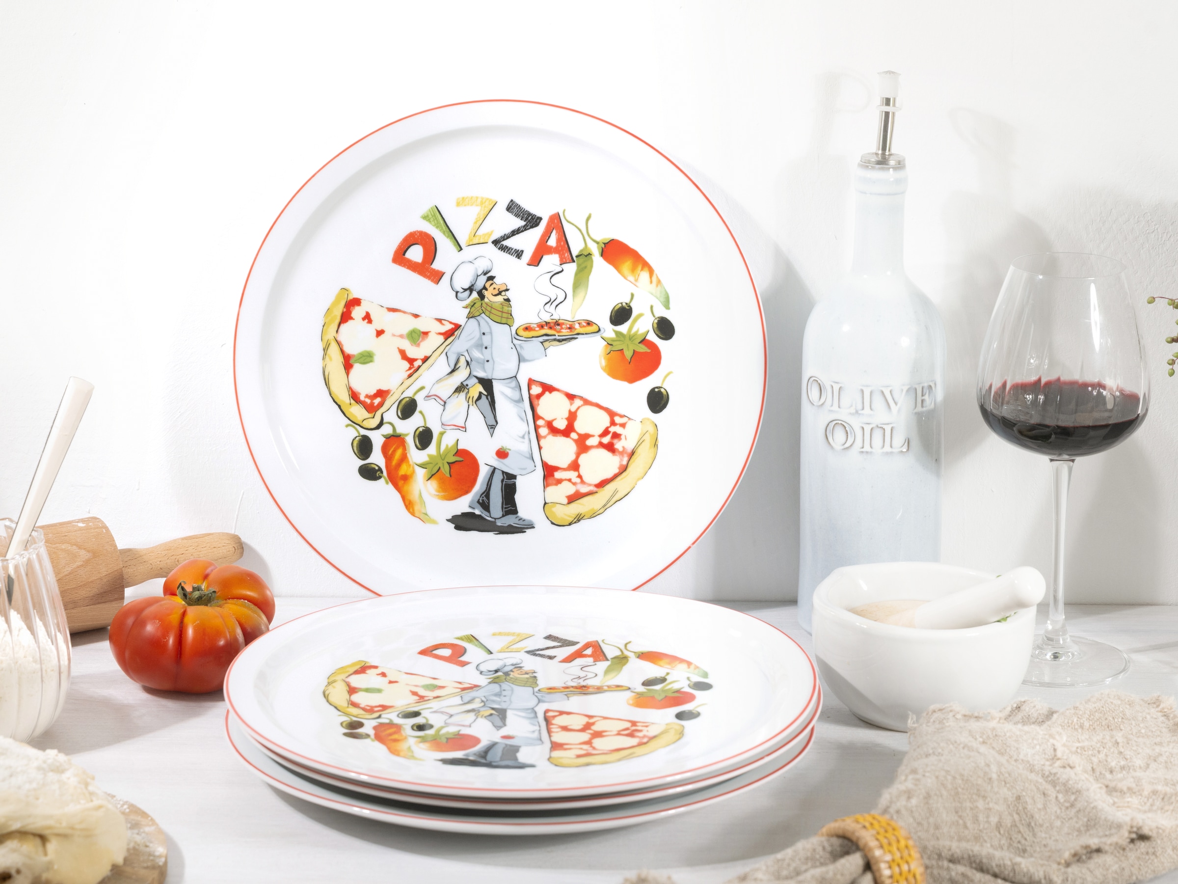 CreaTable Pizzateller »Milano Luigi, Teller-Set, 4-tlg.« Vielseitig einsetzbar, Europäische Qualität