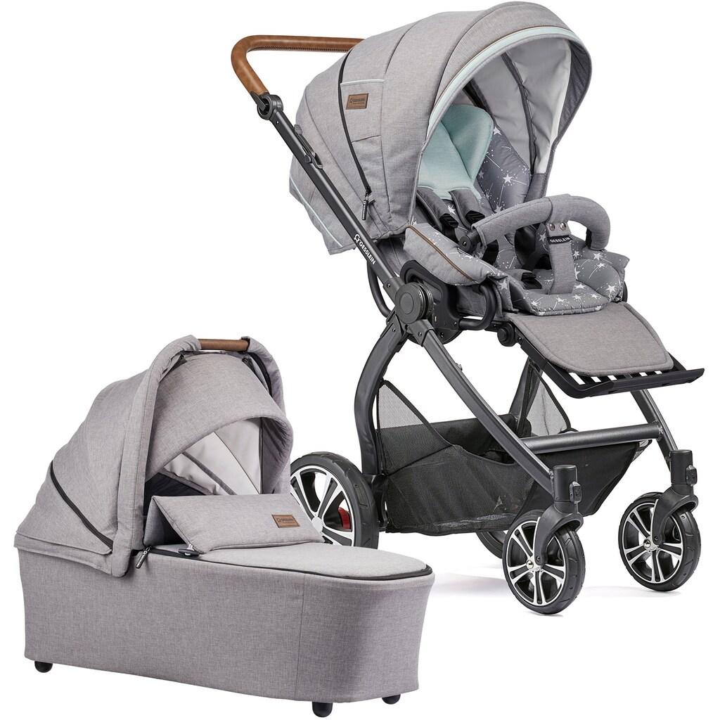 Gesslein Kombi-Kinderwagen »FX4 Classic, schwarz/tabak, hellgrau mel./Sterne grau/mintgrün meliert«, mit Wanne CX3; Design & Handarbeit aus Deutschland