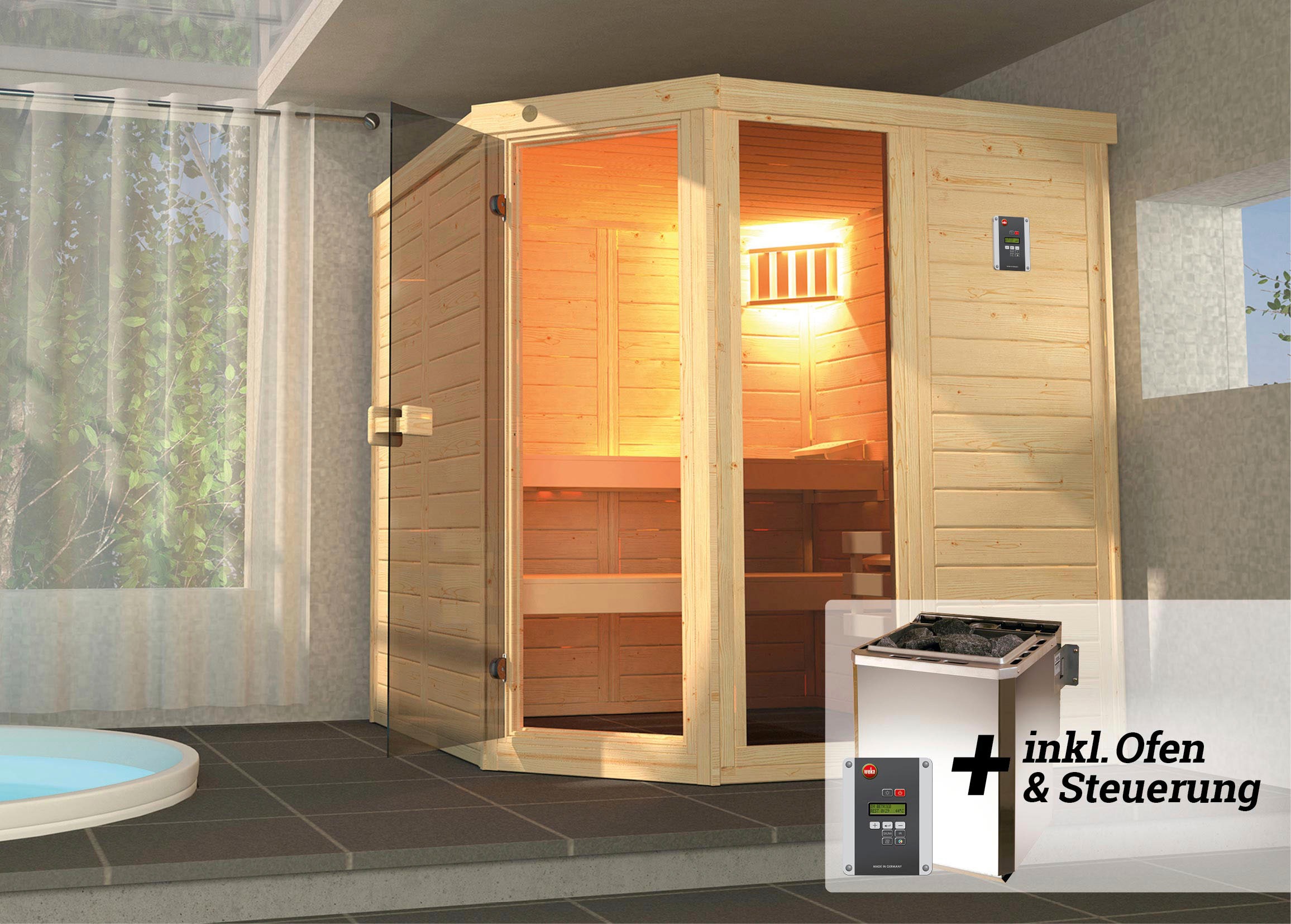 weka Sauna "Laukkala" Set, 7,5 kW Bio-Ofen mit digitaler Steuerung
