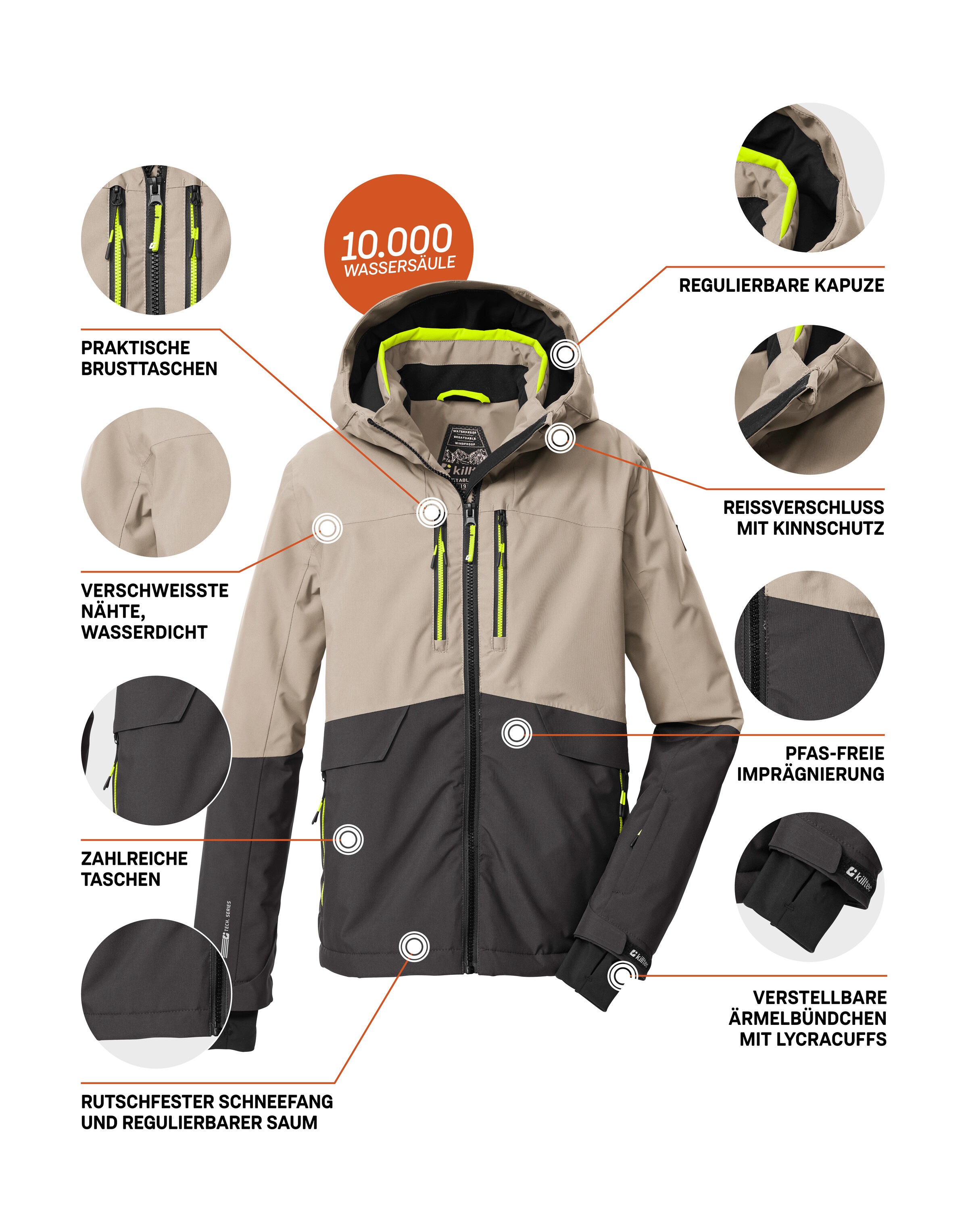 Killtec Skijacke »KSW 201 BYS SKI JCKT«, Stylische, wasser- und winddichte Skijacke mit reflektierenden Details
