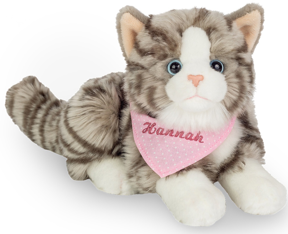 Kuscheltier Katze grau mit rosa Halstuch, 20 cm
