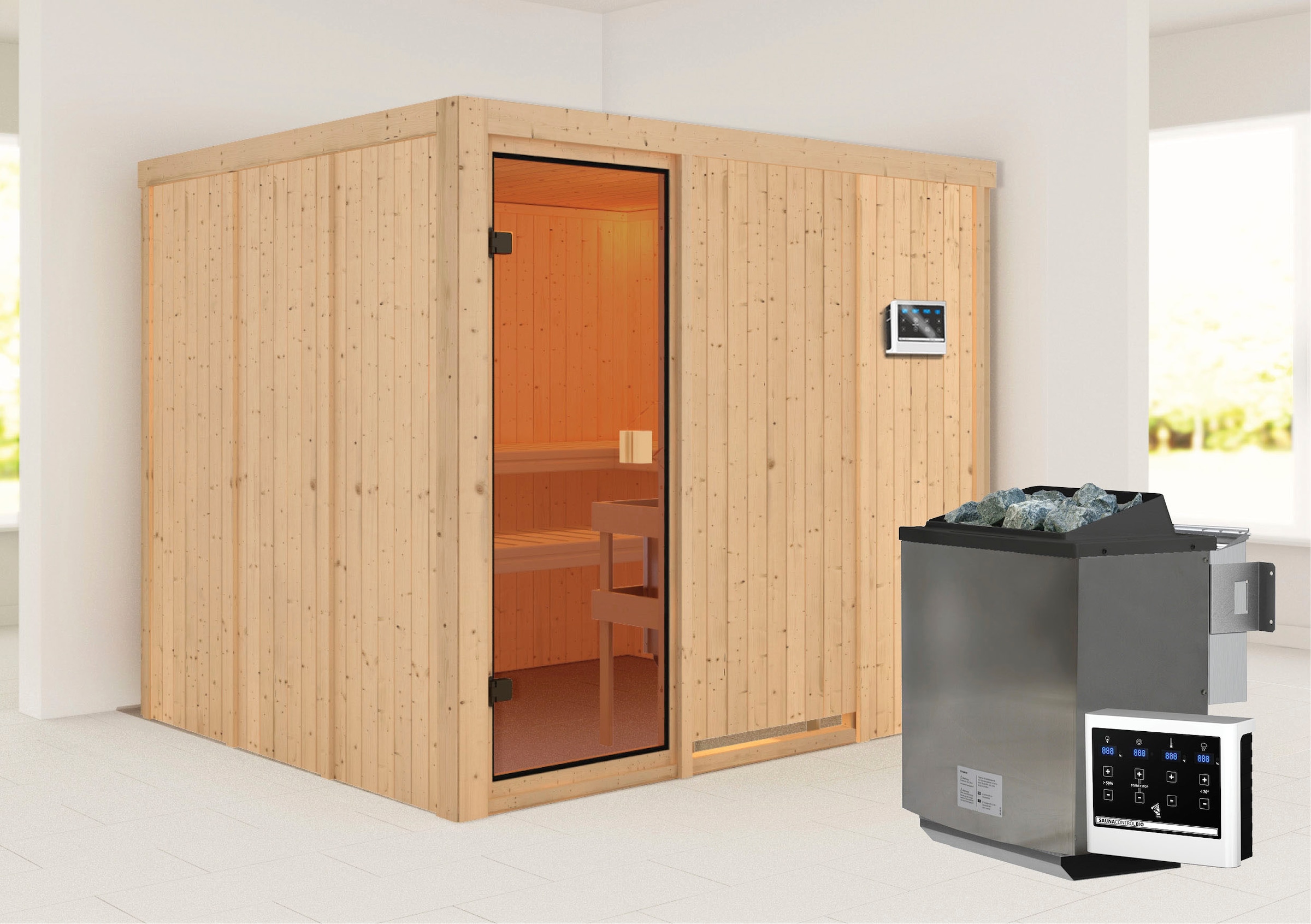 Karibu Sauna "Nybro" Ofen 9 kW Bio externe Strg easy