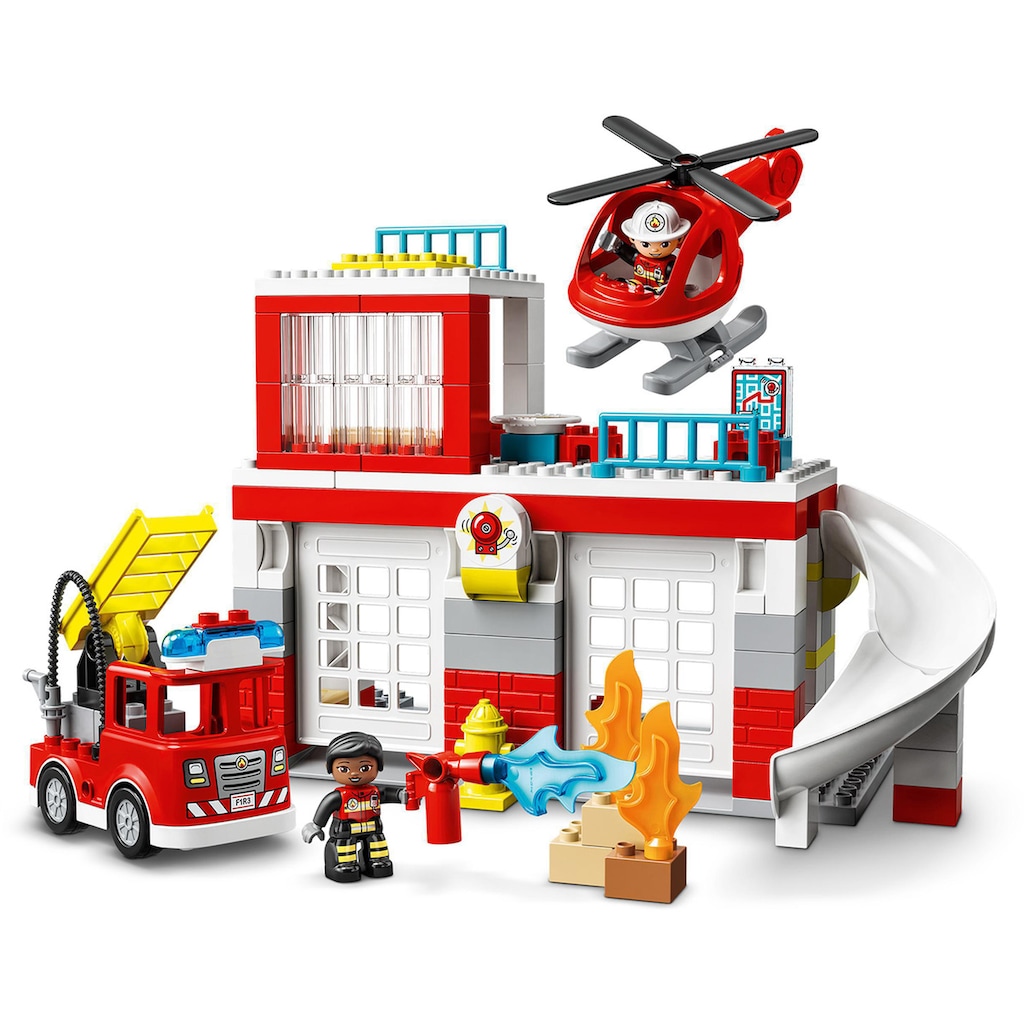 LEGO® Konstruktionsspielsteine »Feuerwehrwache mit Hubschrauber (10970), LEGO® DUPLO«, (117 St.), mit Sirenen und Licht; Made in Europe