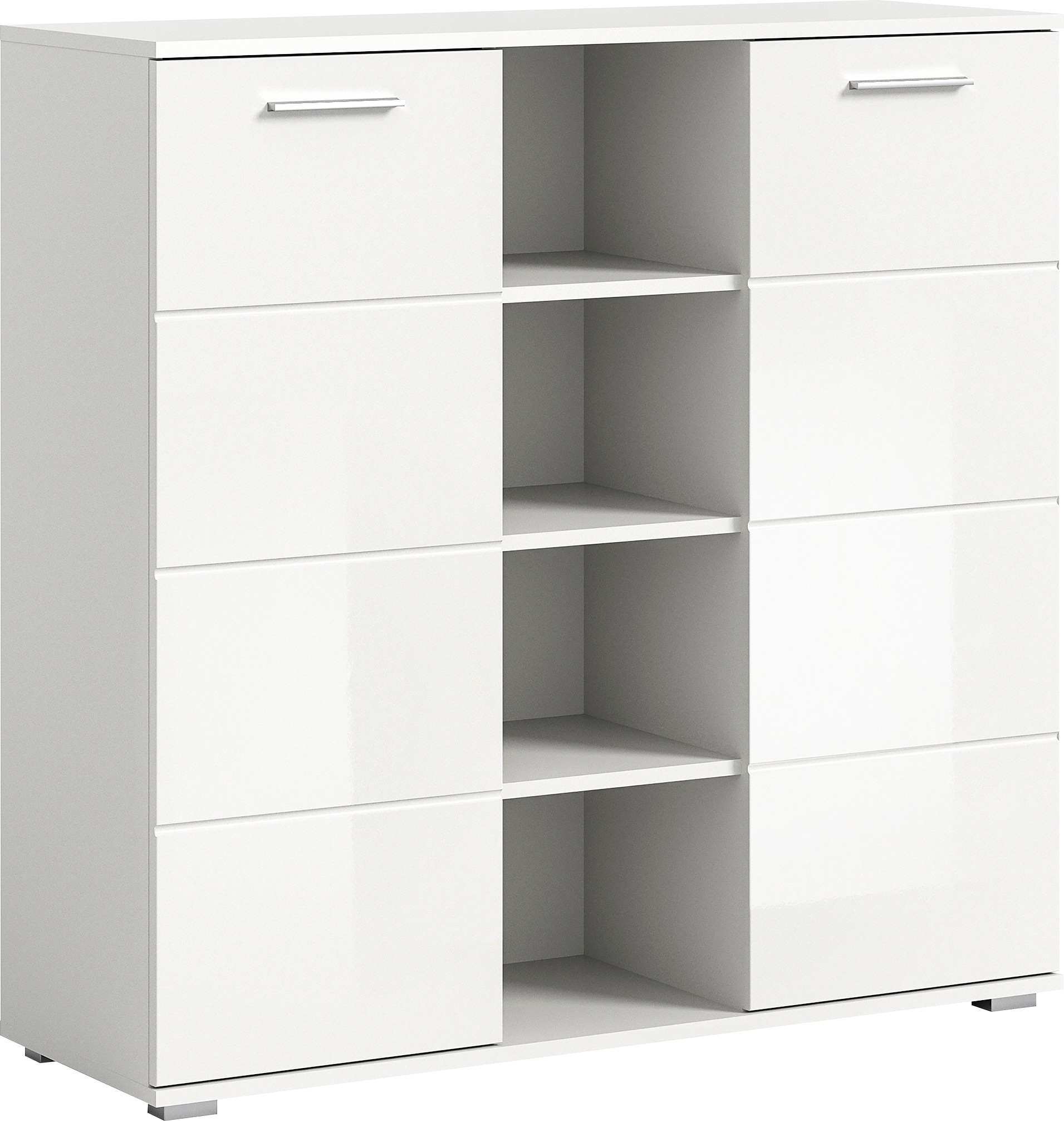 Thumbnail - Home affaire Highboard "Valge, Höhe 108 cm, 2 Türen, 4 verstellbare Böden, 4 offene Fächer" Front-Rillenfräsung, Schuhsc...