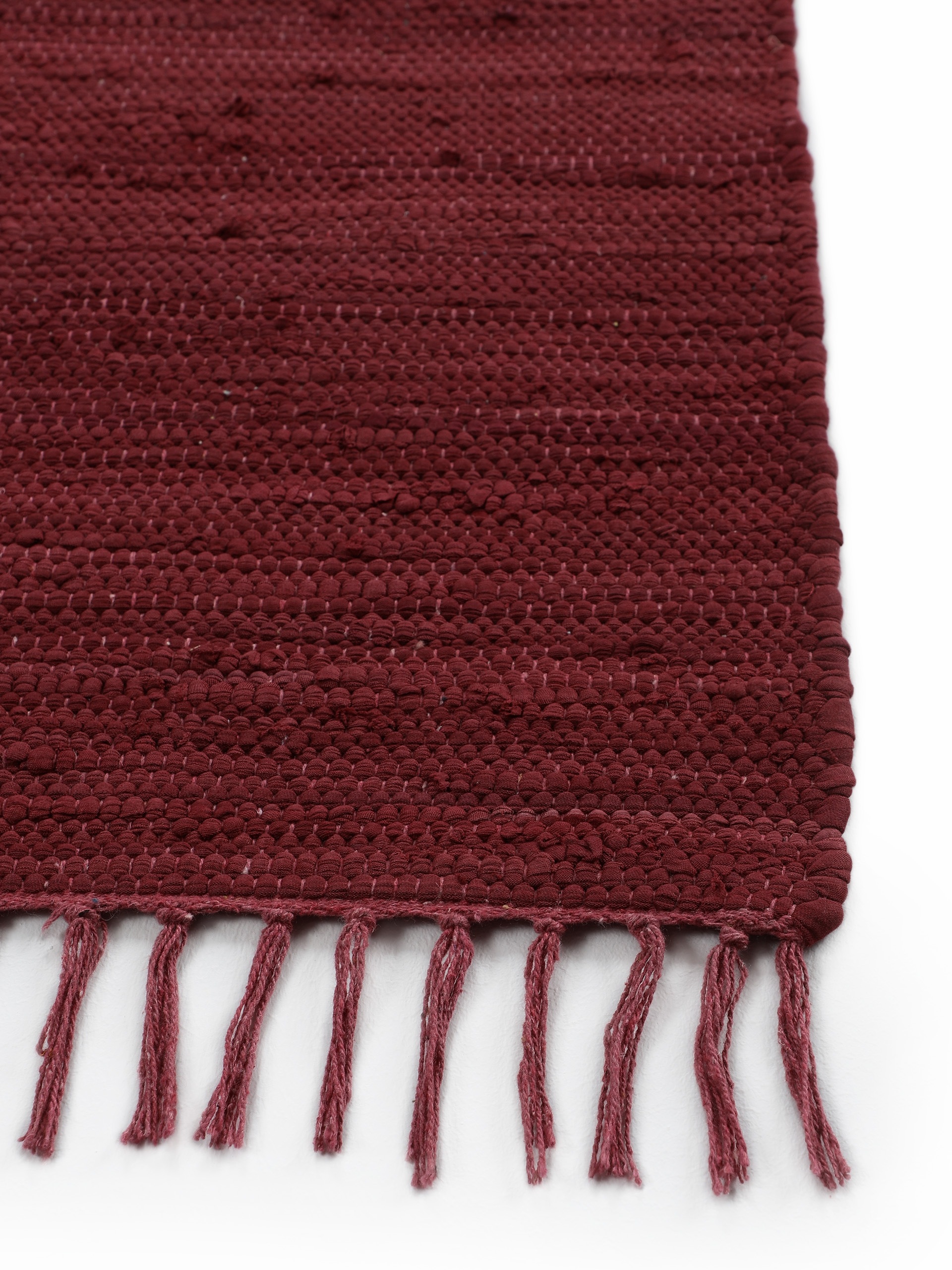 carpetfine Teppich »Kelim Chindi uni«, rechteckig, 5 mm Höhe, Wendeteppich, reine Baumwolle, handgewebt, Uni-Farben, mit Fransen