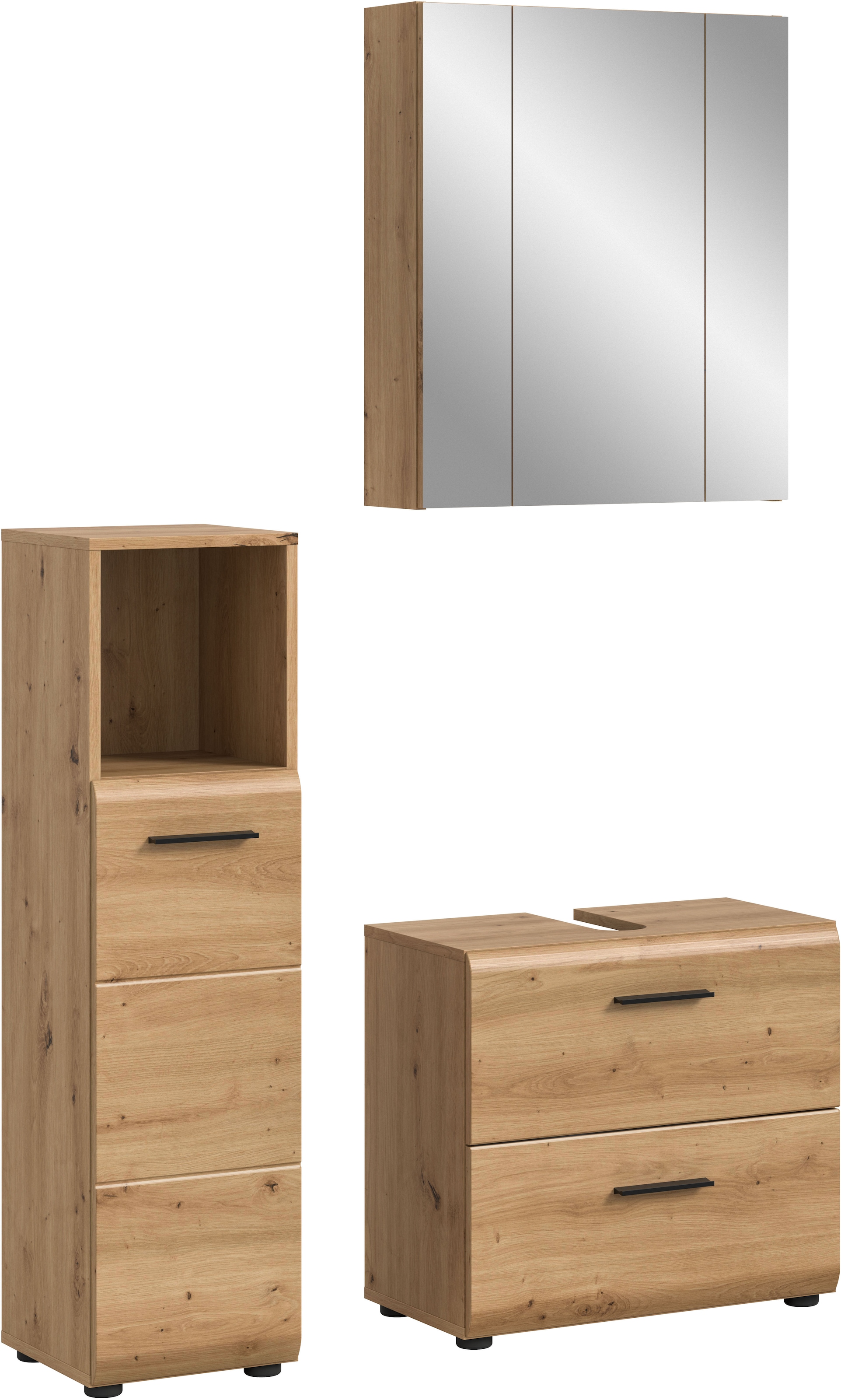 INOSIGN Badmöbel-Set »FLORENZ, TOPSELLER!, 3-teilige Badkombination, hochwertige MDF-Front«, (Set, 3 St., best. aus: Midischrank hoch, Waschbeckenunterschrank, Spiegelschrank), Florenz, Badkombination 3-tlg., Artisan Oak NB, Standschrank